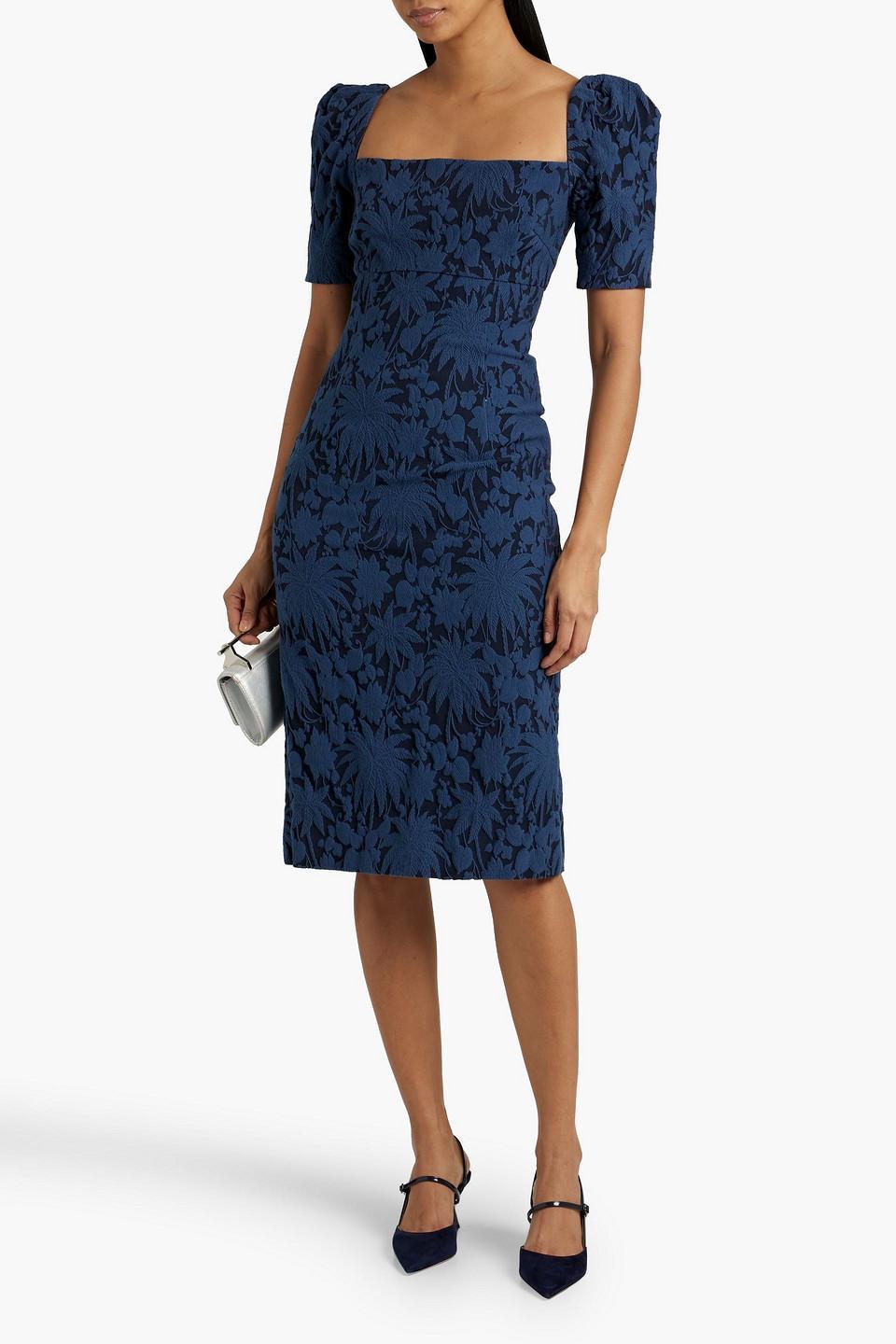 Embroidered Cotton-blend Canvas Dress In Navy Product Image