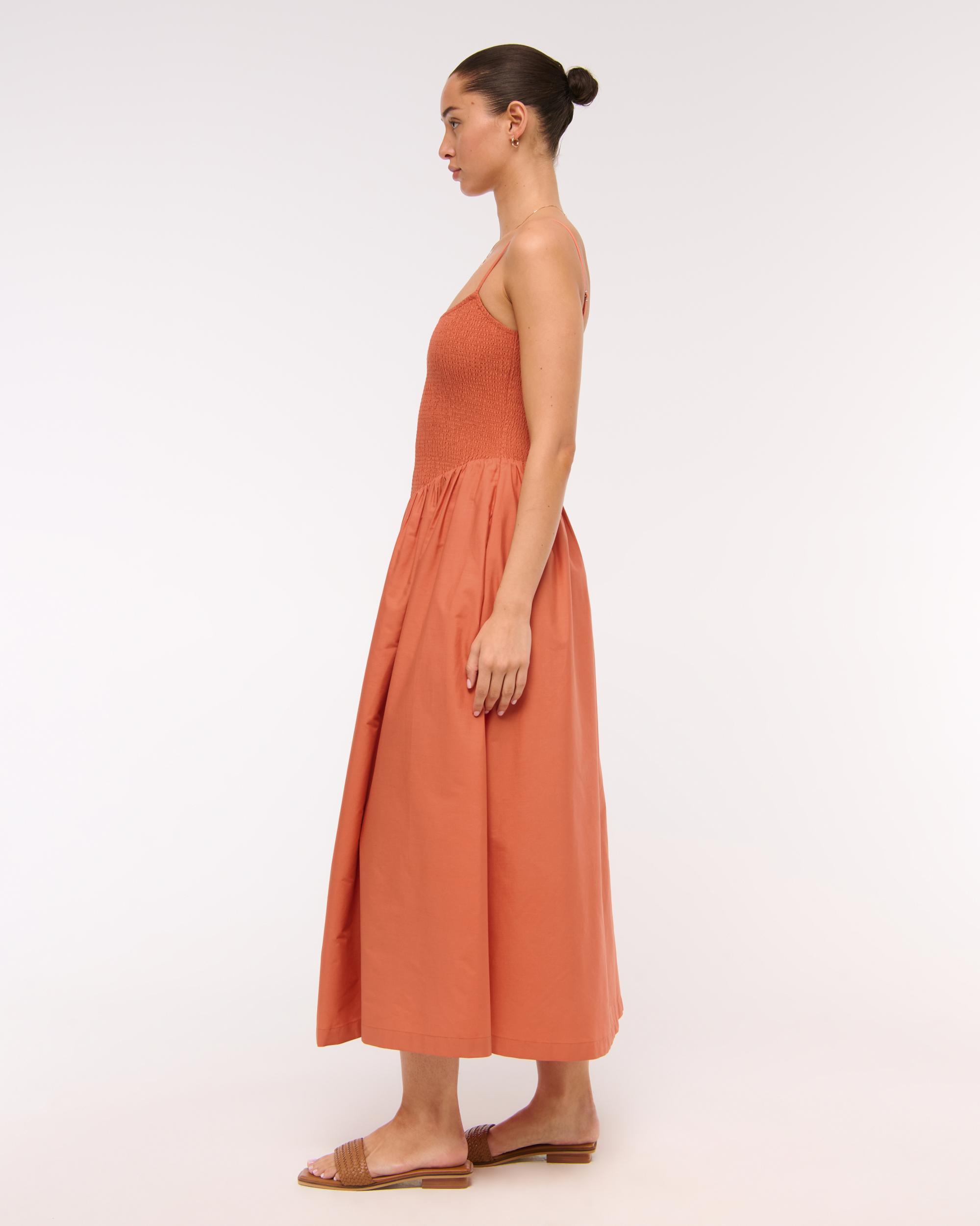 Dipped-Waist Smocked Midi Dress Product Image