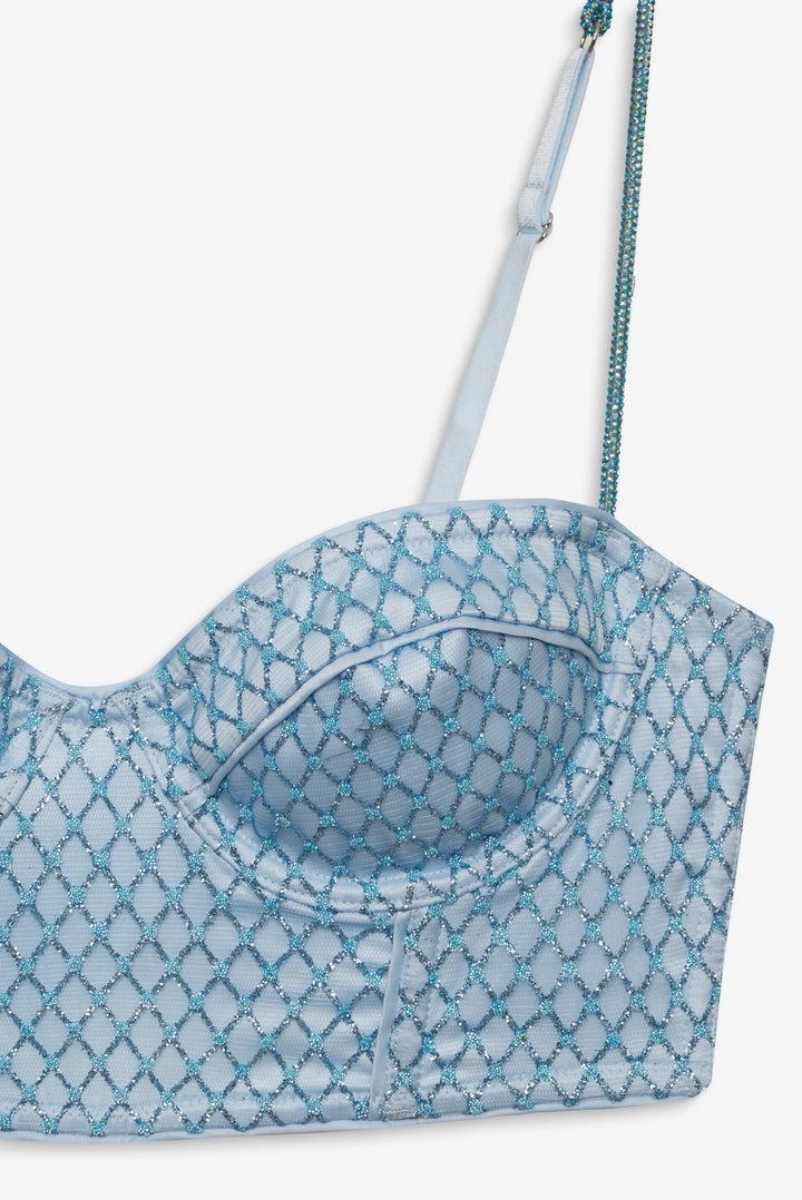 Glitter Grid Bustier Top — Blue Product Image