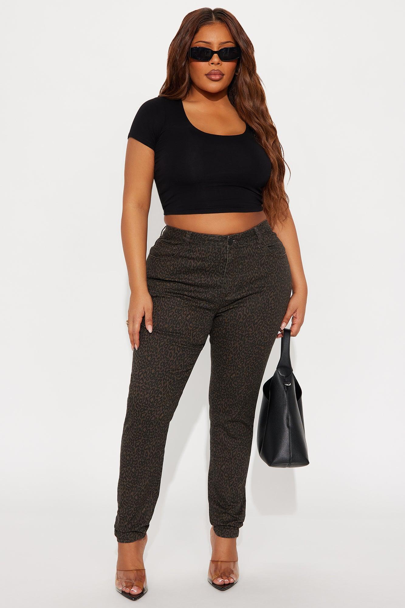 Skinny Uniform Leopard Pants - Chocolate/Combo Female Product Image