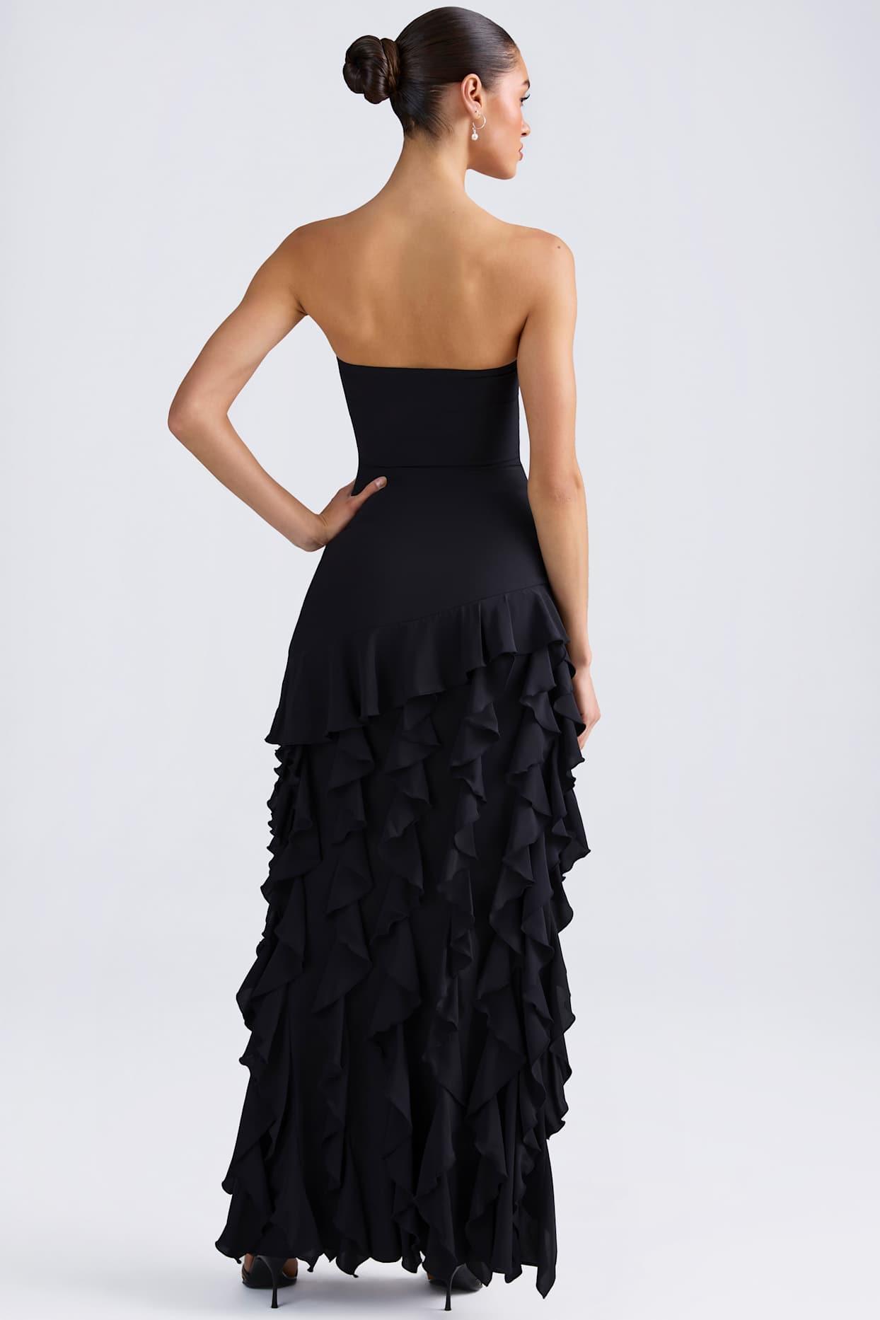 Ruffle-Trim Strapless Gown in Black Product Image