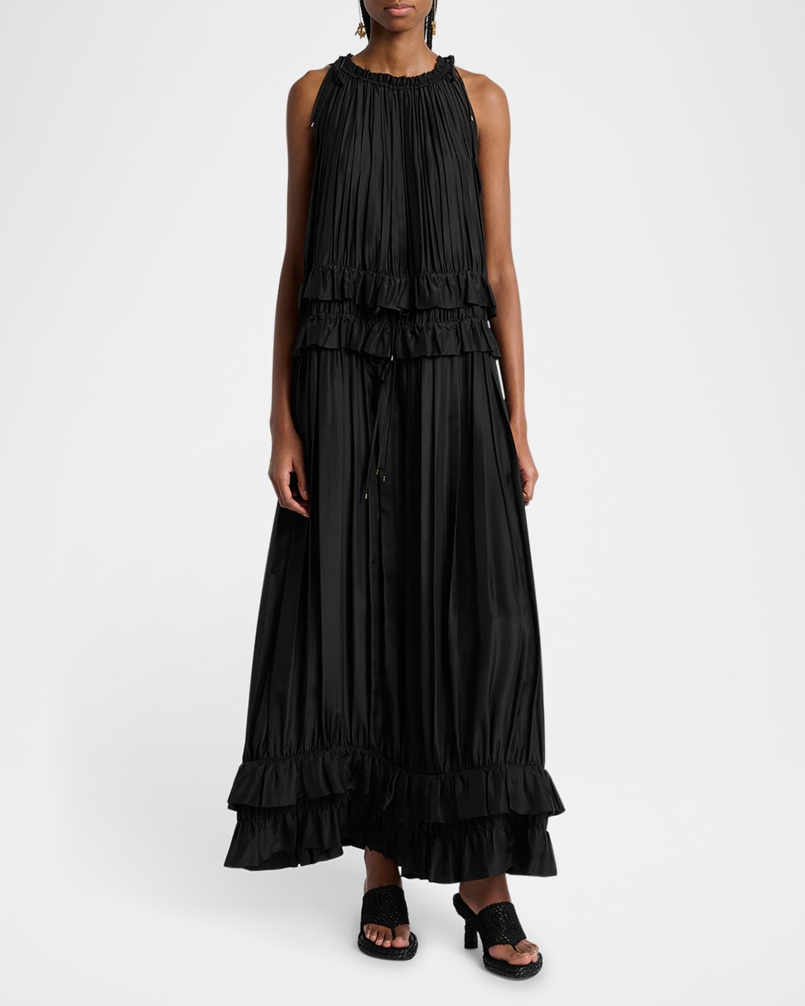 Pleated Drawstring Sleeveless Maxi Dress Product Image