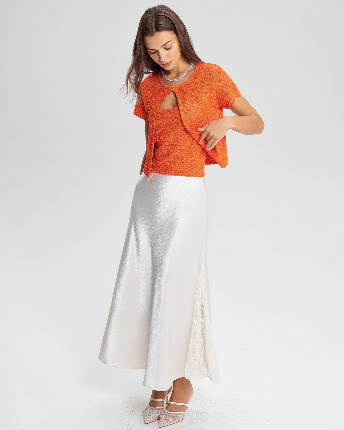 Orange Round Neck Single Button Cardigan Product Image