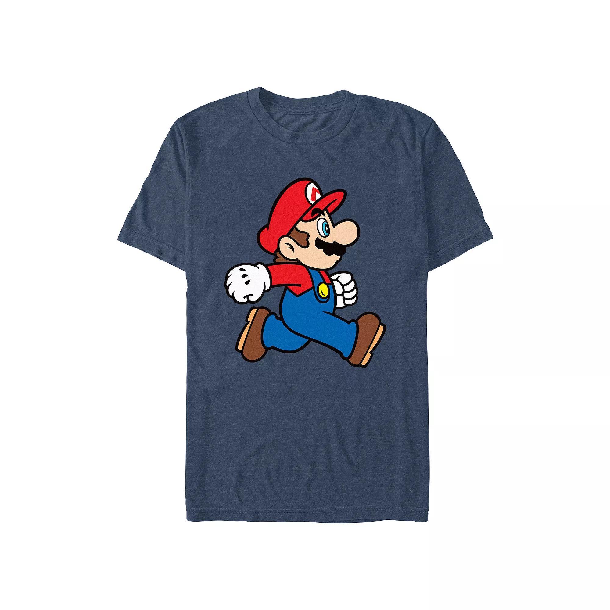 Men's Super Mario Bros Running Profile Graphic Tee, Size: XS, Navy Grey Product Image