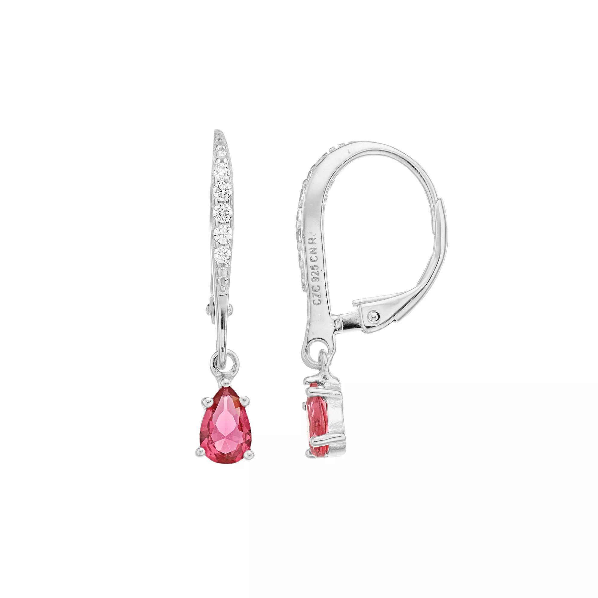 Sterling Silver Pink Cubic Zirconia Teardrop Drop Earrings, Women's Product Image
