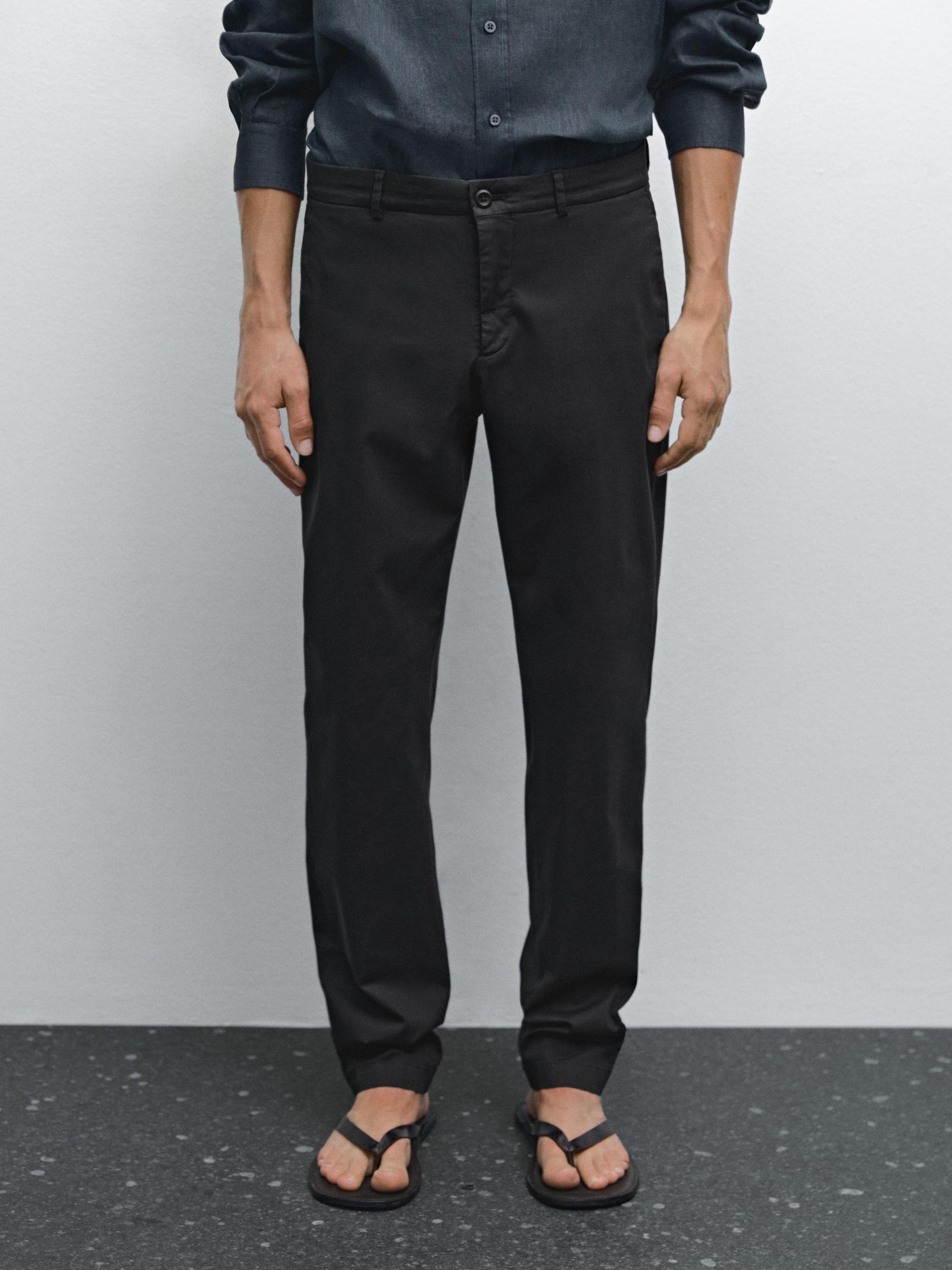 Cotton blend slim fit trousers Product Image