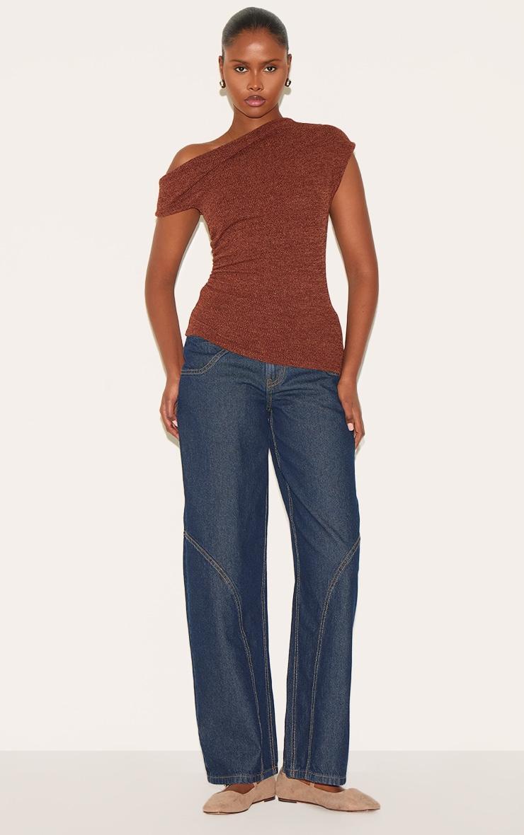  Brown Textured Ruched Asymmetric Longline Top Product Image