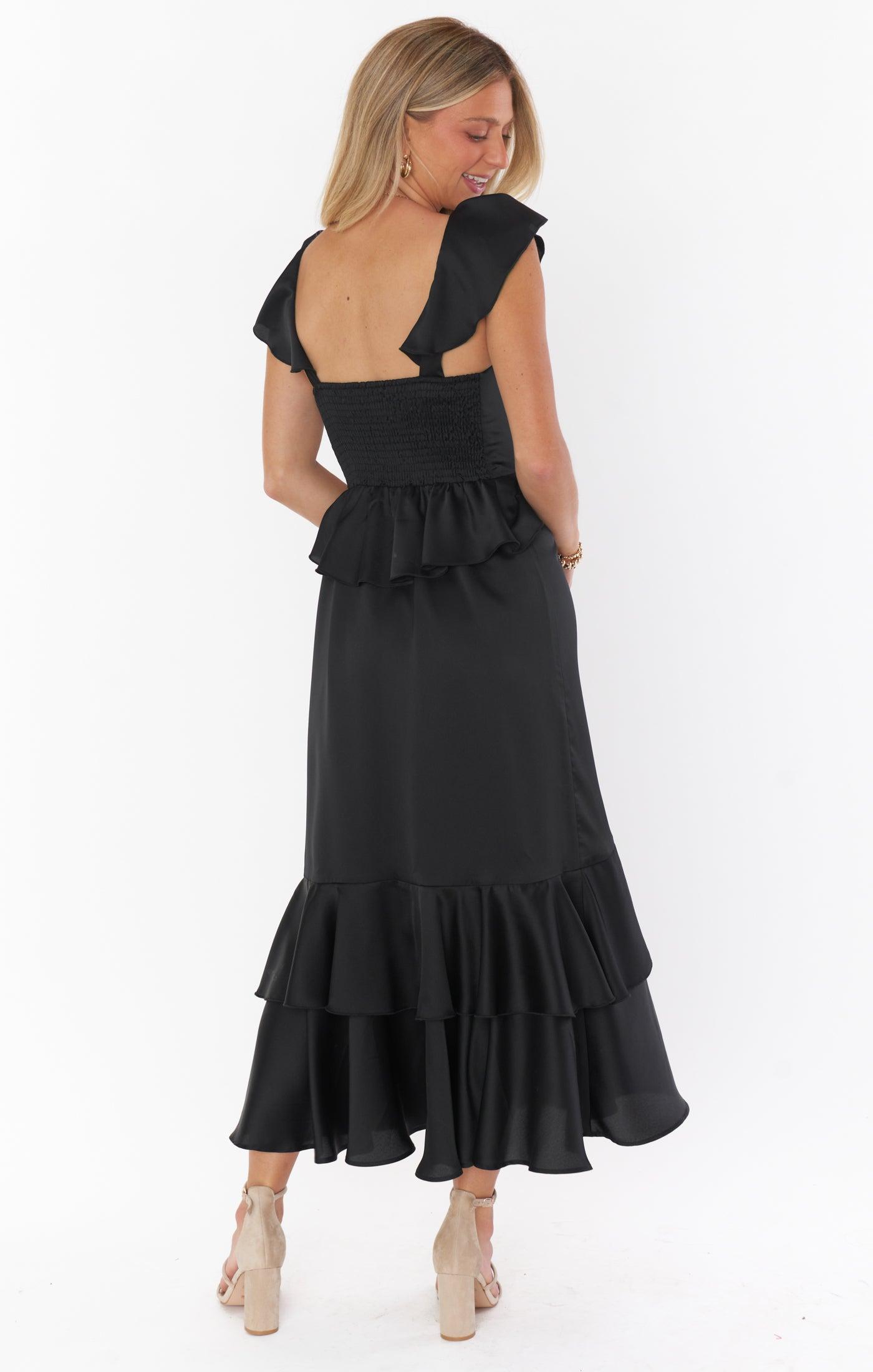 Reese Ruffle Dress ~ Black Luxe Satin Product Image