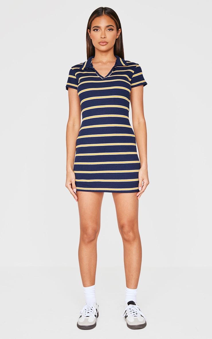 Navy Collar Striped Bodycon Dress Product Image