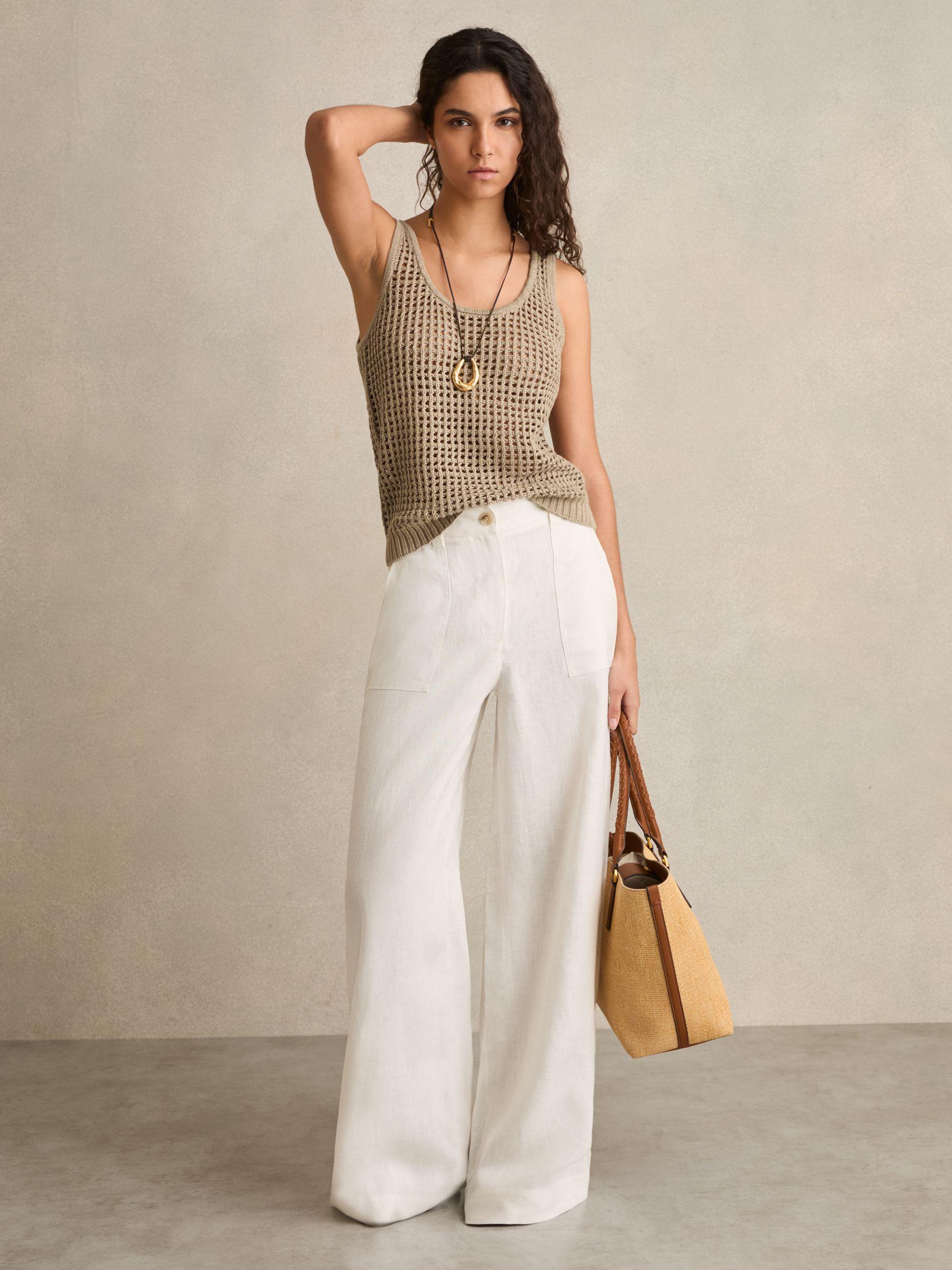 Linen Open Knit Vest in Stone Product Image