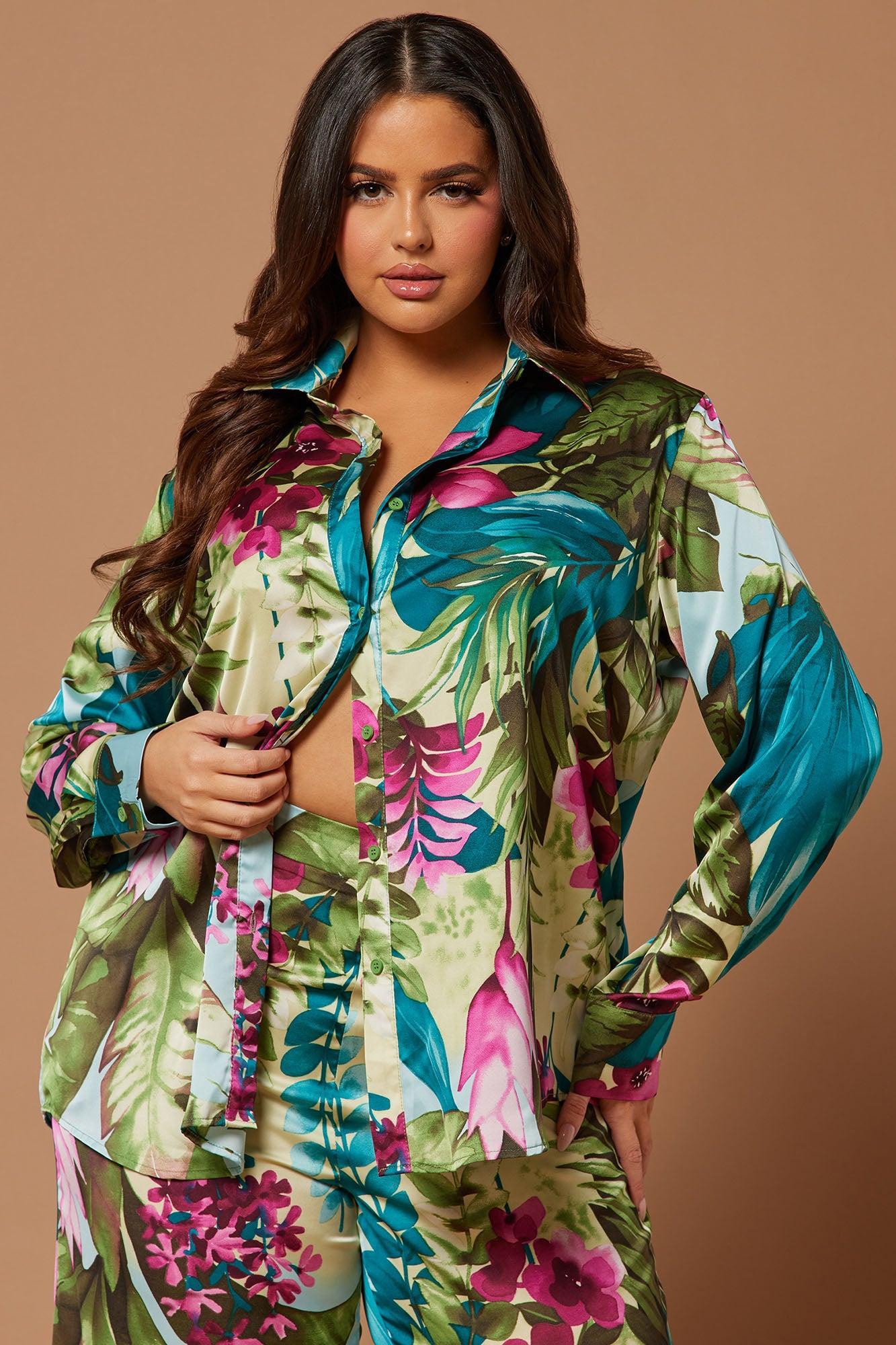 Kyoto Satin Pant Set - Green/combo Product Image