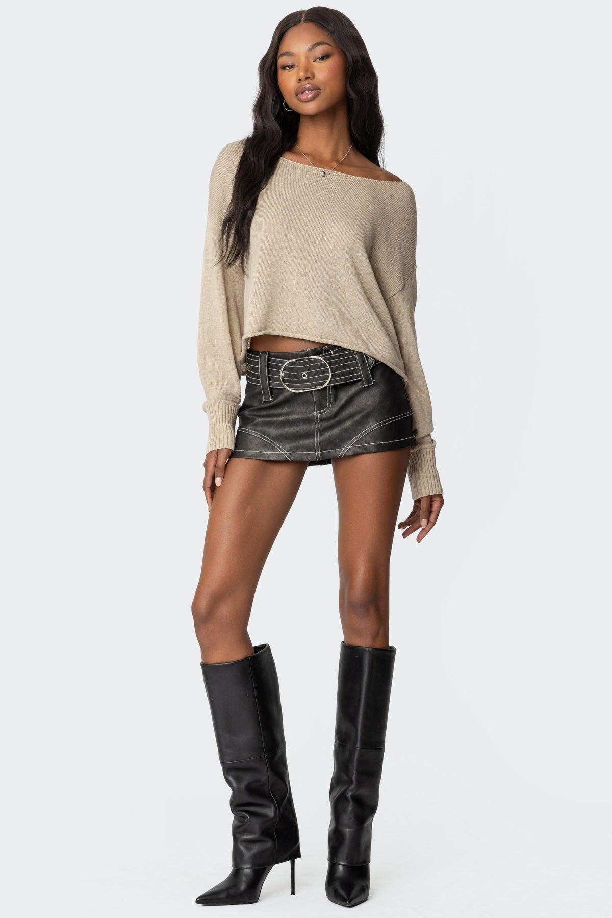 Washed Faux Leather Mini Skort Product Image