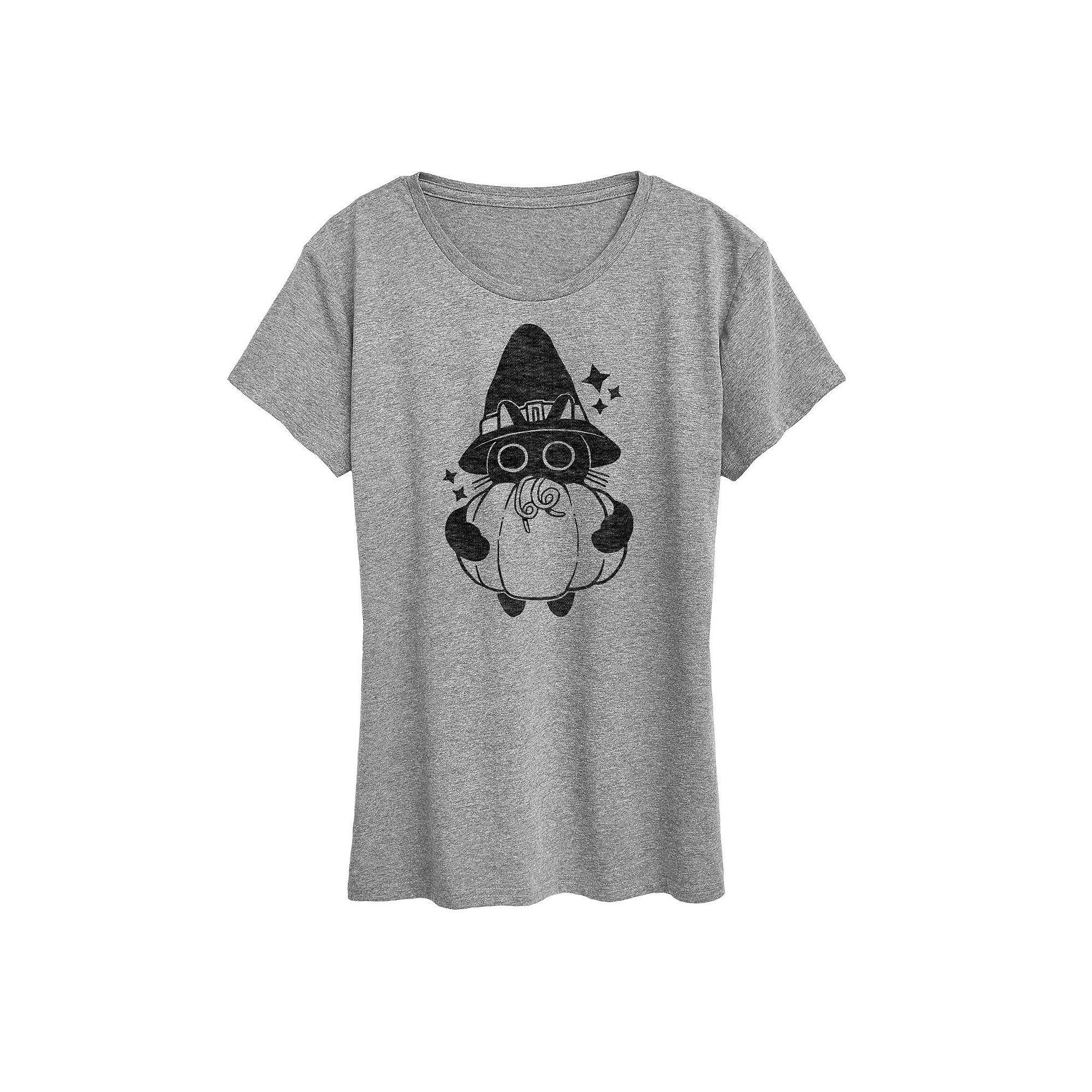 Women's Witch Cat With Pumpkin Graphic Tee,  Product Image