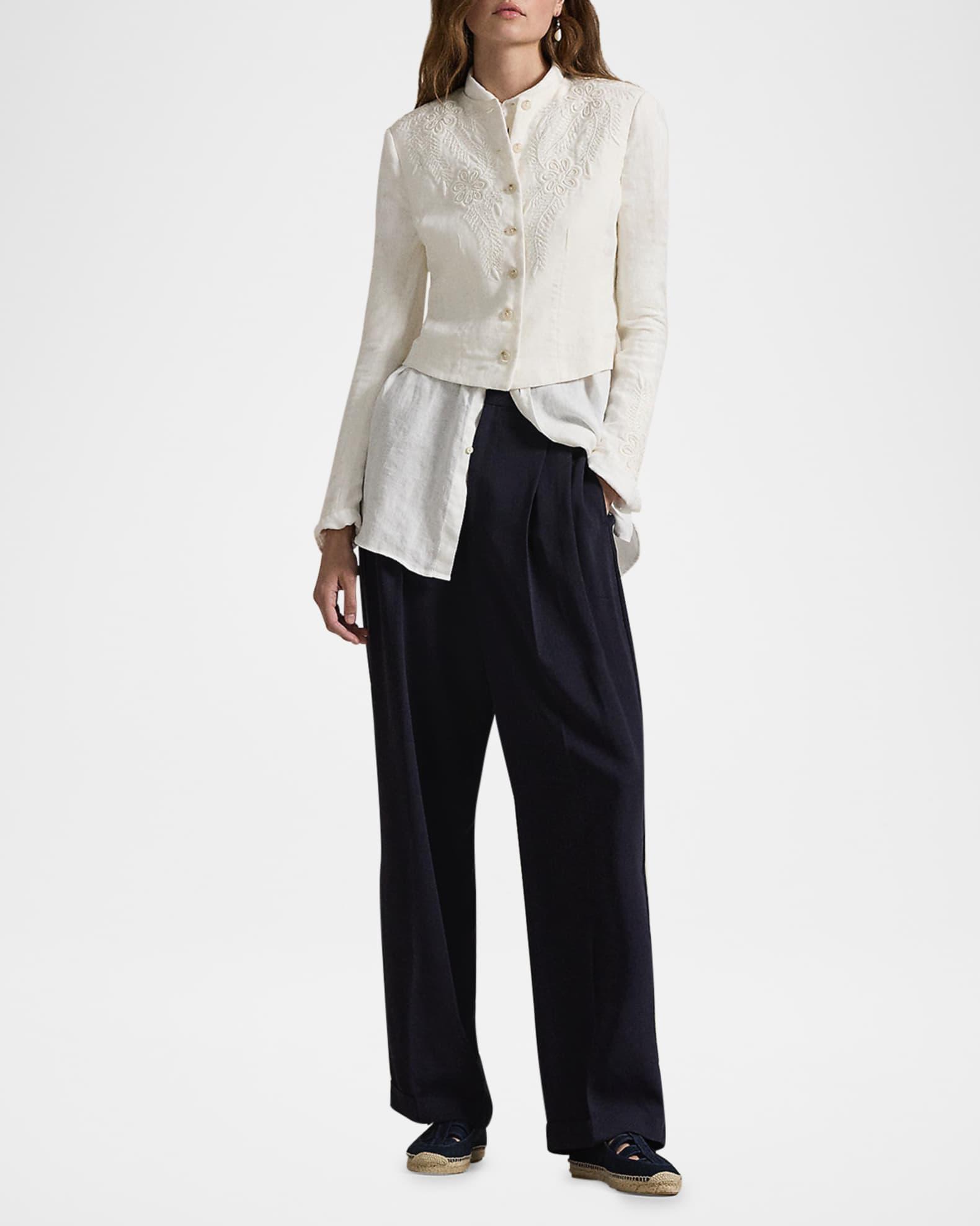 Floral-Embroidered Linen Jacket Product Image