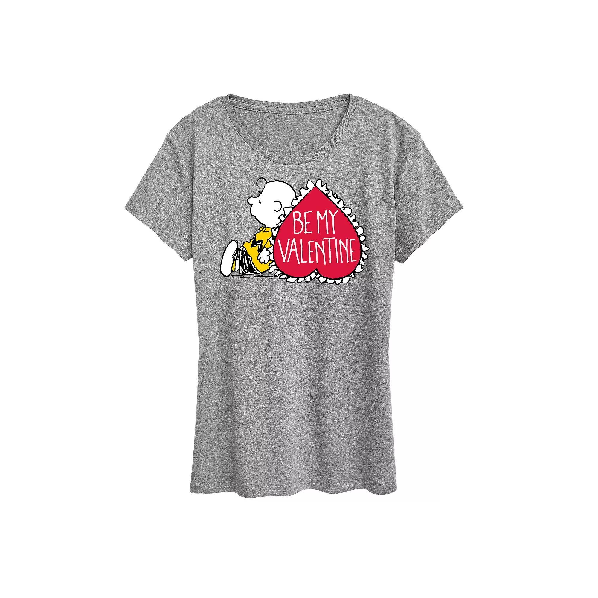 Women's Peanuts Charlie Brown Be My Valentine Graphic Tee, Size: XL, Grey Gray Product Image