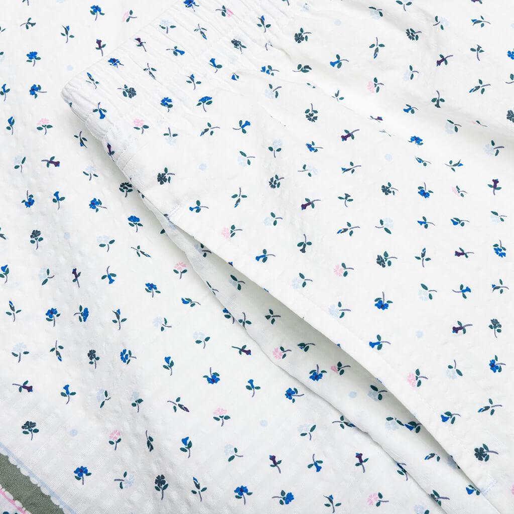 Printed Seersucker Cotton Bermuda Shorts - Cream/Green Male Product Image