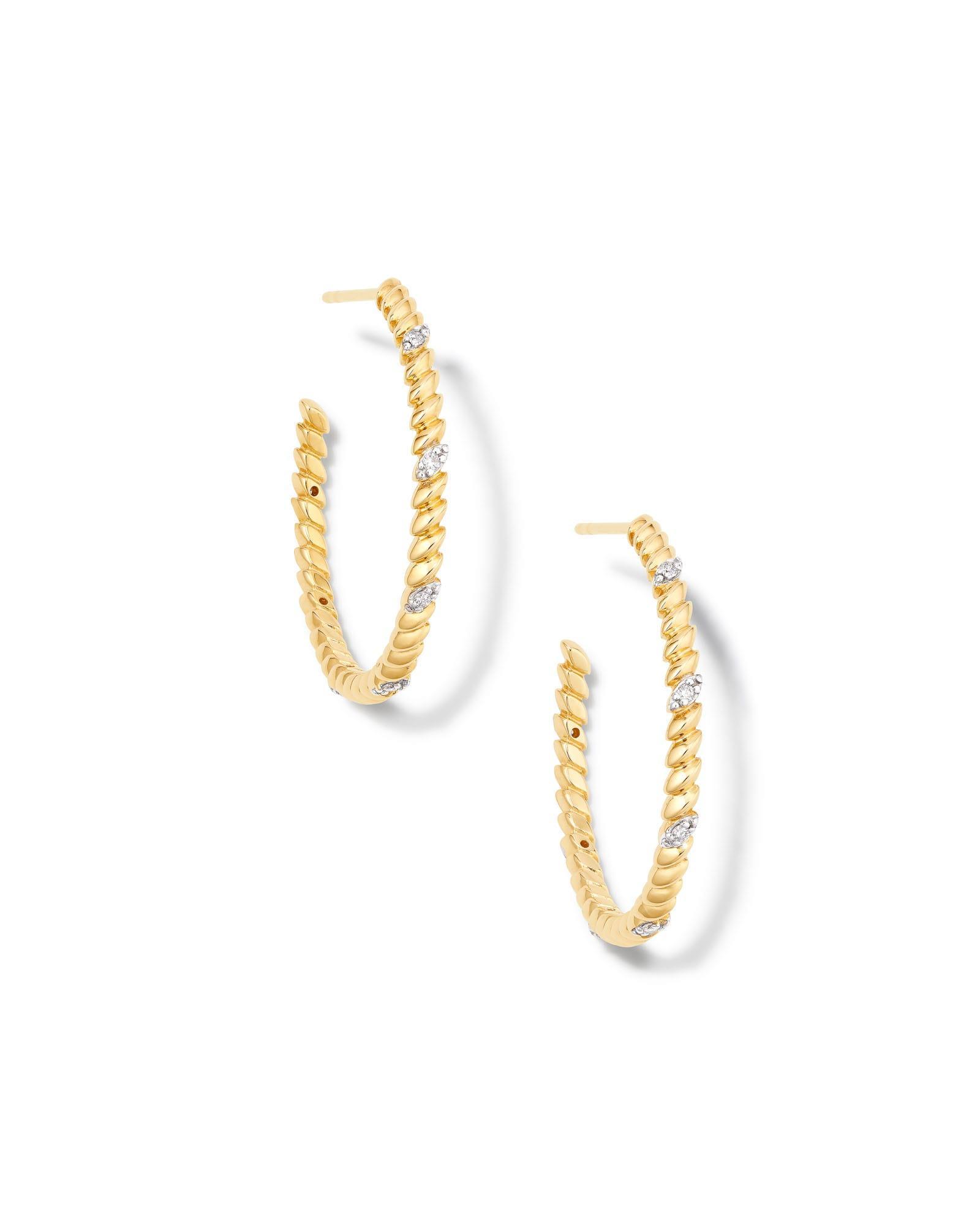 Tyler 14k Yellow Gold Hoop Earrings in White Diamond Product Image