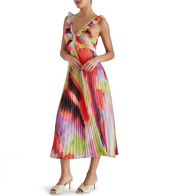 Steve Madden Cova Abstract Print Ruffle Sleeve A-Line Midi Dress Product Image