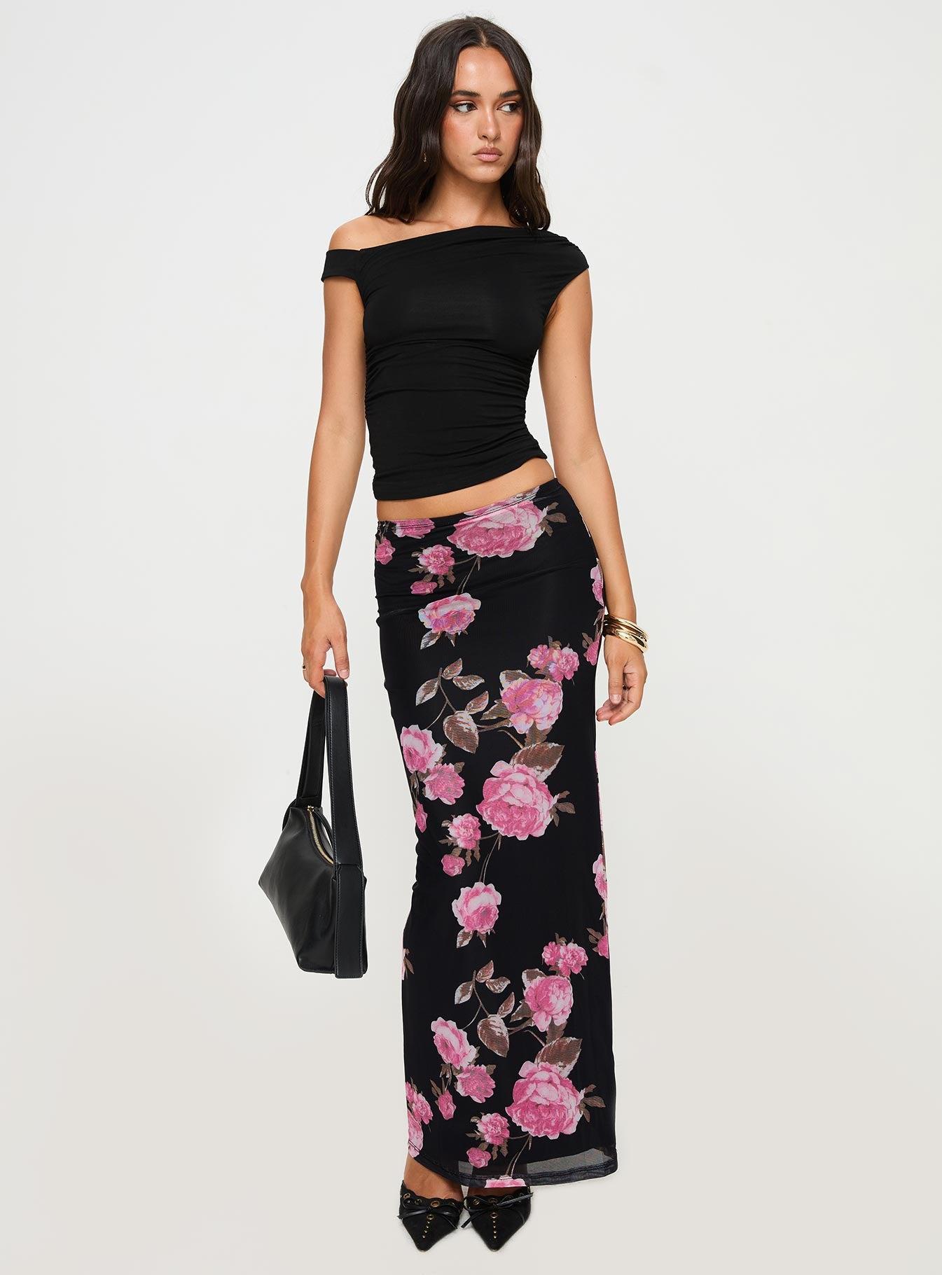 Modalla Maxi Skirt Black Floral Product Image