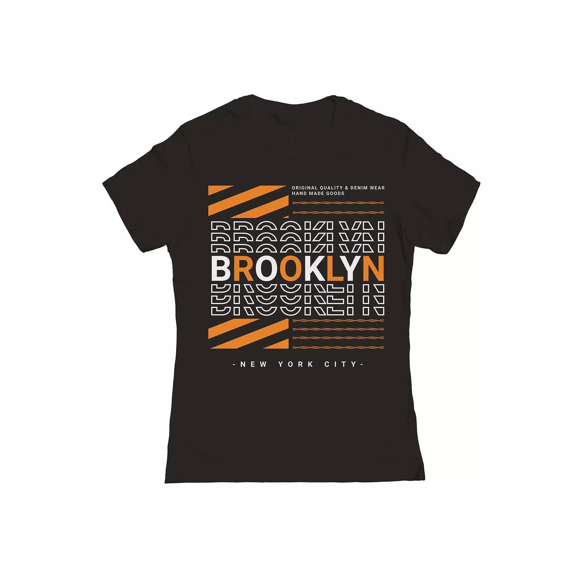 Junior's Brooklyn Repeat Orange Graphic Tee, Women's, Size: Large, Black Product Image
