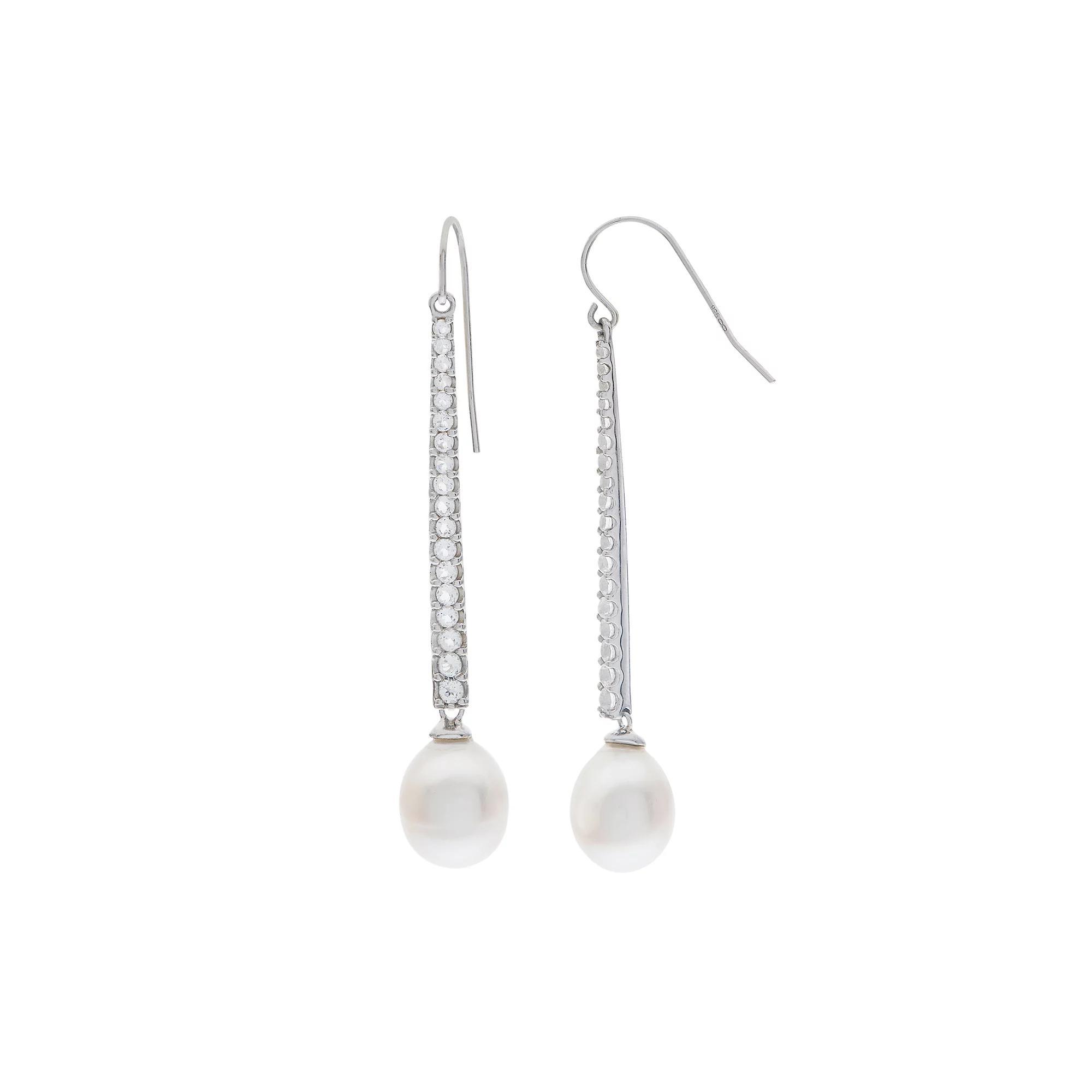 PearLustre by Imperial Sterling Silver Freshwater Cultured Pearl Linear Drop Earrings, Women's, White Product Image