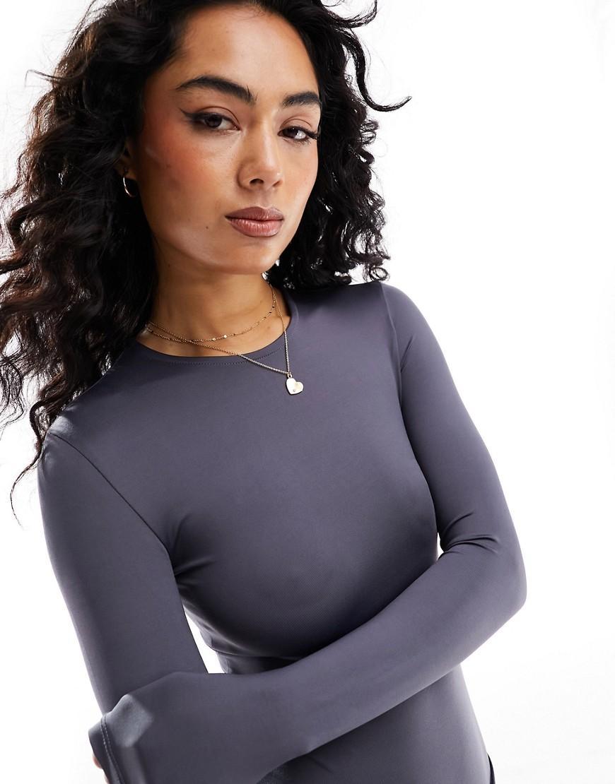 Stradivarius seamless long sleeve bodysuit in charcoal Product Image