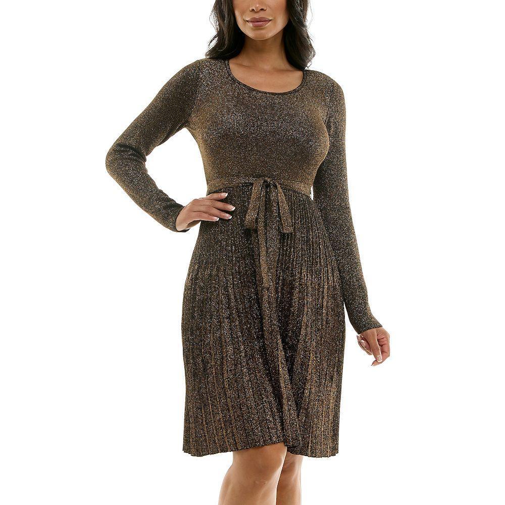 Women's Nina Leonard Pleat Glitter Knit Dress, Size: Small, Black Black Product Image