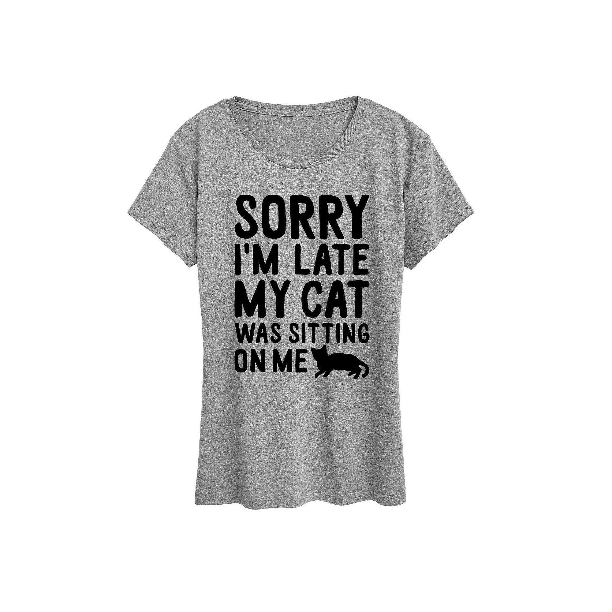 Women's Sorry I'm Late Cat Sitting On Me Graphic Tee, Girl's, Size: Large, Grey Wine Product Image