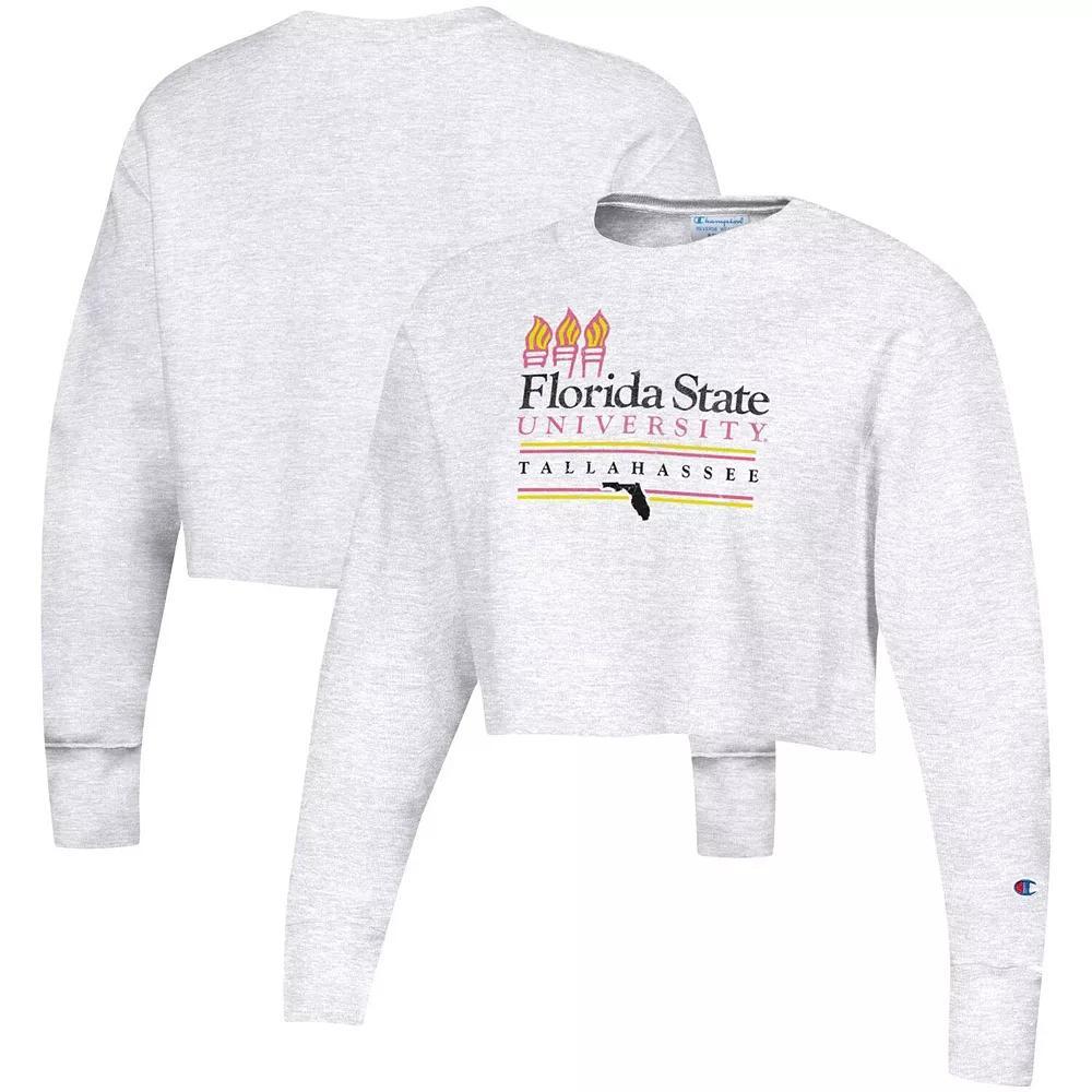 Women's Champion Heathered Gray Florida State Seminoles Beach Club Reverse Weave Cropped Pullover Sweatshirt, Size: XL, Grey Product Image