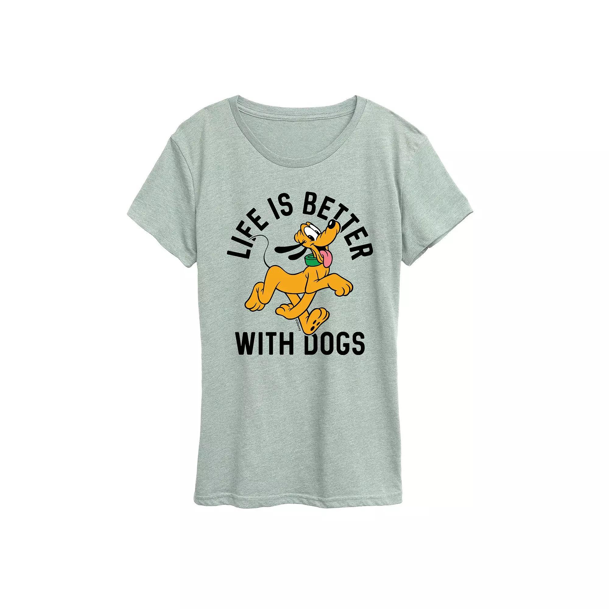Disney's Pluto Women's Life Is Better With Dogs Graphic Tee,  Product Image