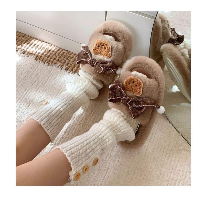 Bear Applique Fluffy Slippers Product Image