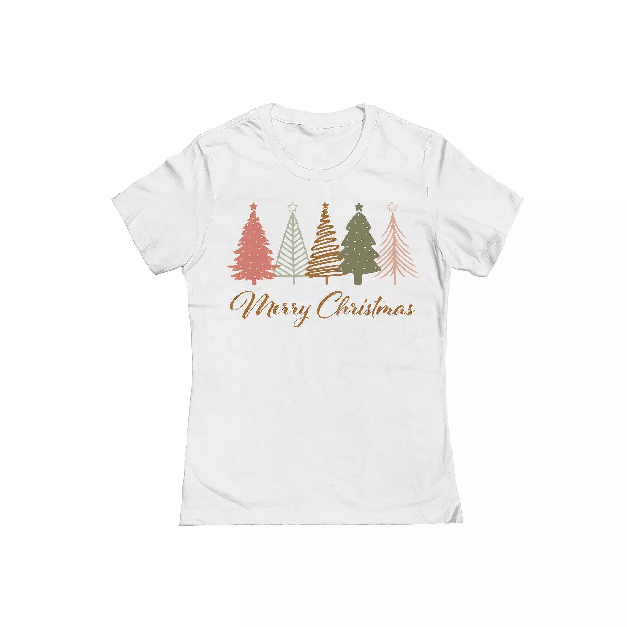 Junior's Merry Christmas Trees Graphic Tee, Women's, Size: XL, White Product Image