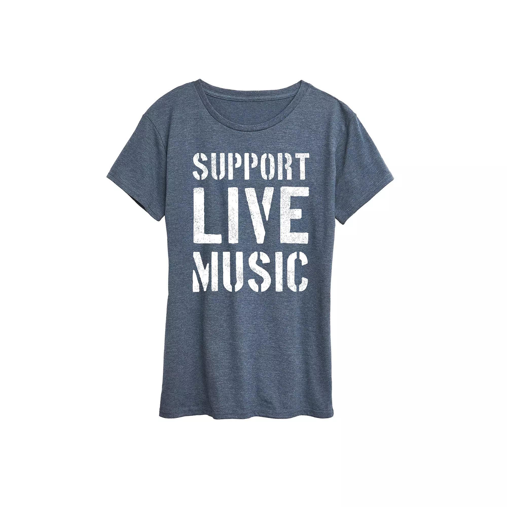 Women's Support Live Music Graphic Tee, Size: Small, Grey Blue Product Image