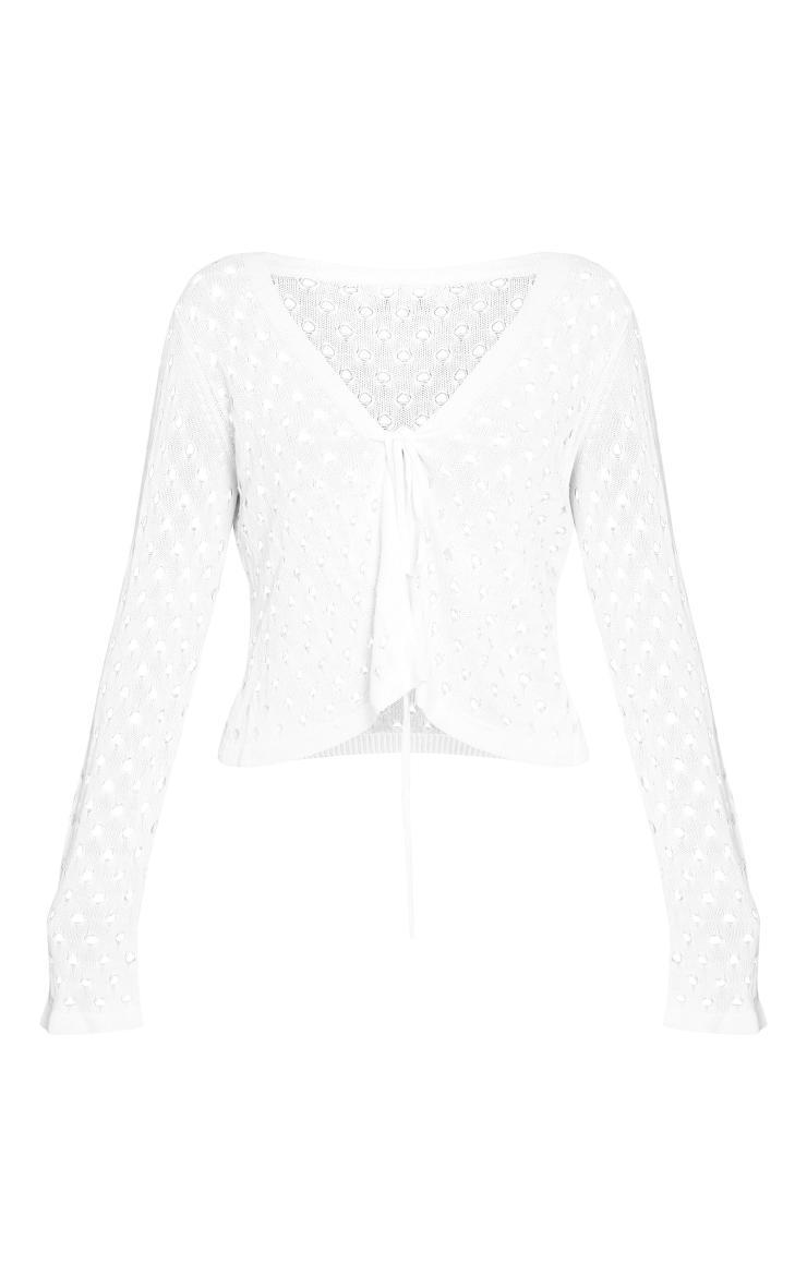 White Tie Front Hole Knit Top Product Image