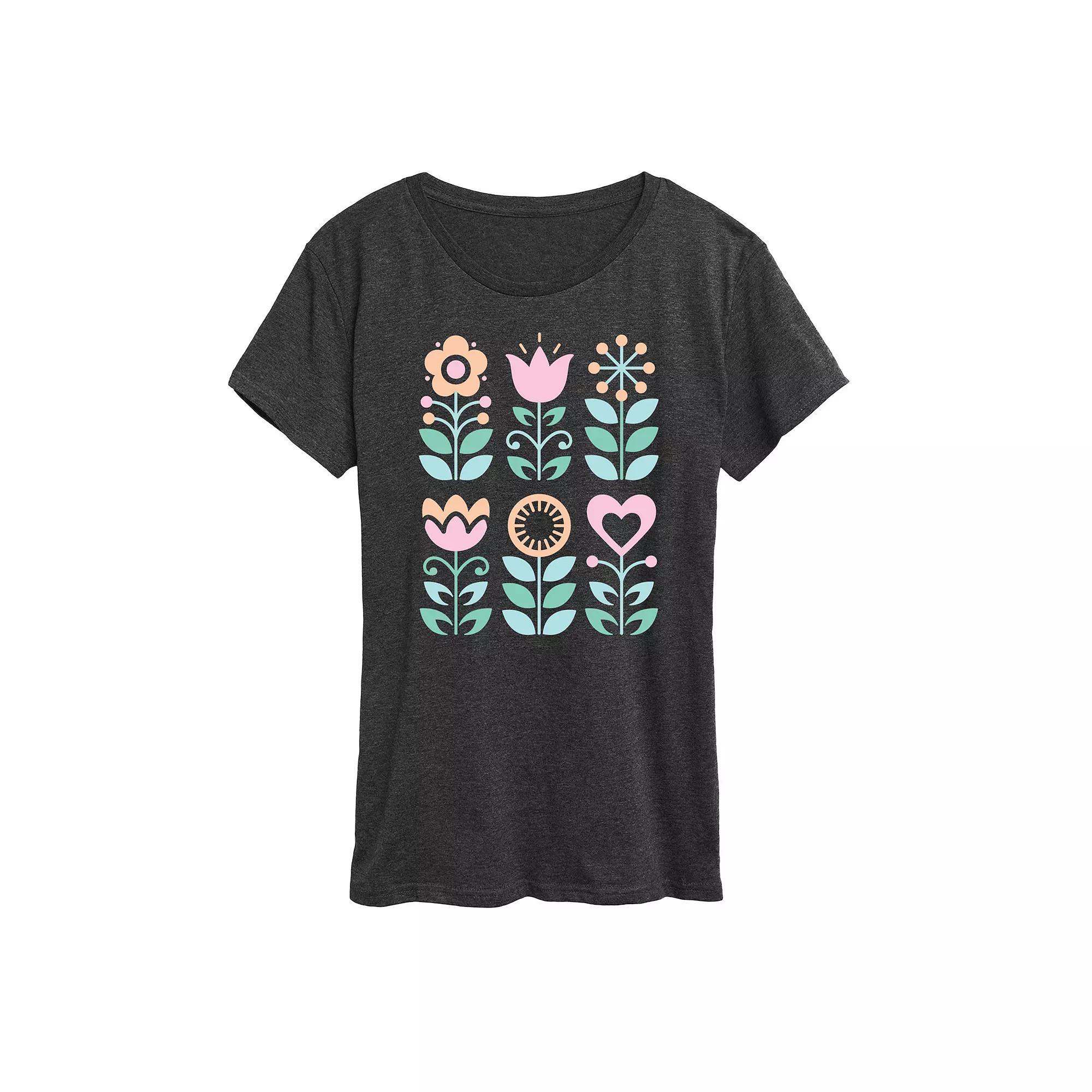 Women's Scandinavian Flowers Oversized Tee, Size: XL, Heather Grey Product Image