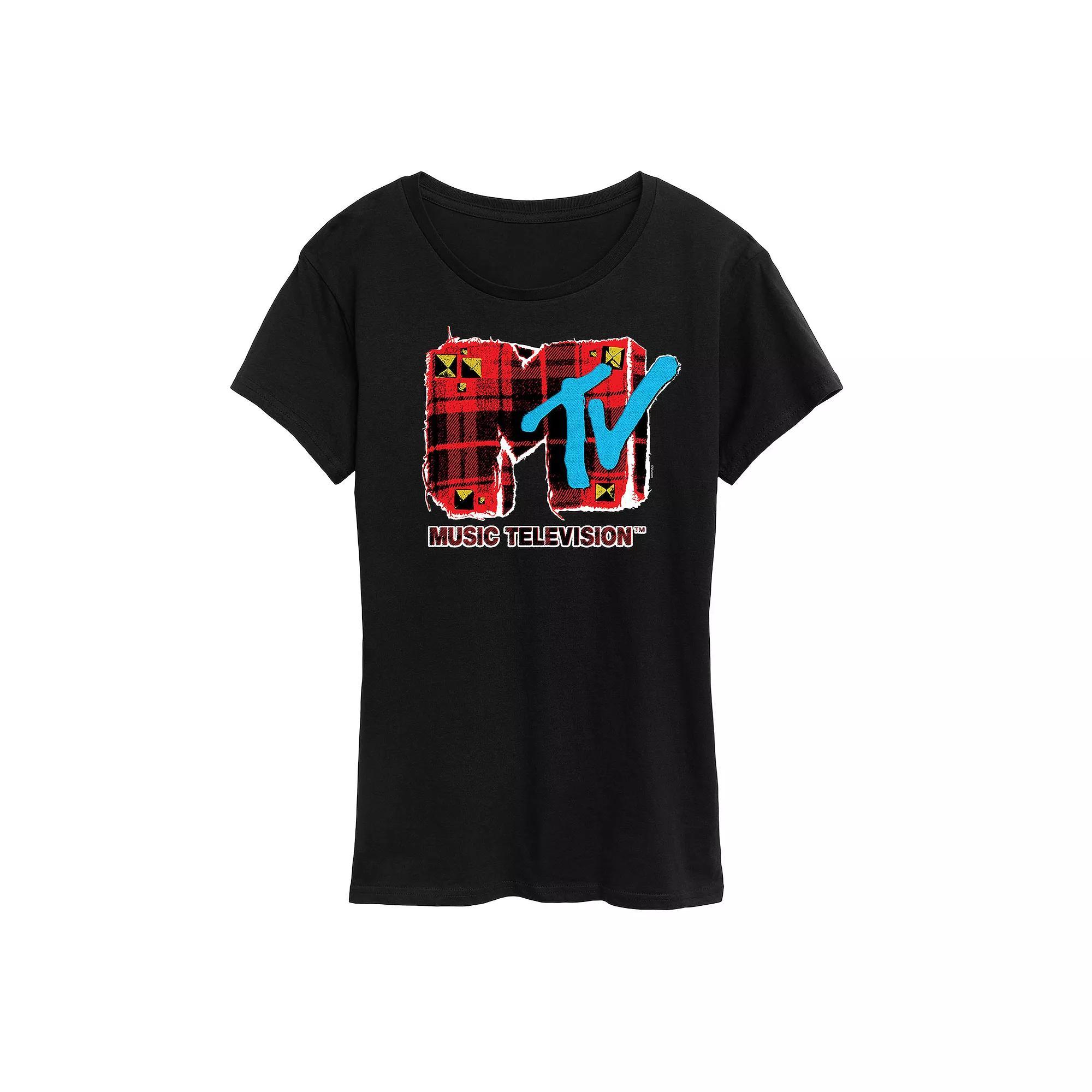 Women's MTV Grunge Plaid Graphic Tee, Size: XL, Black Product Image