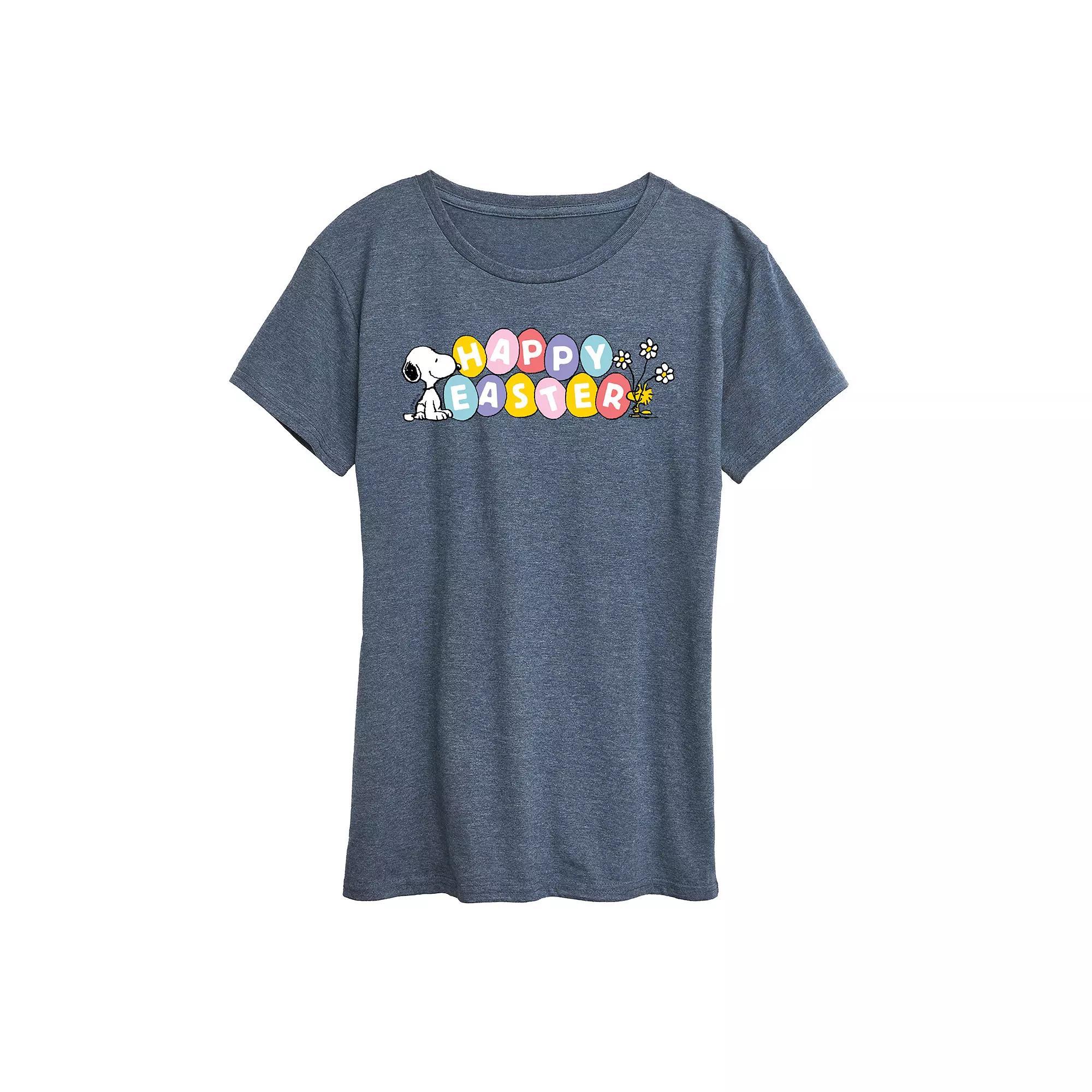 Women's Peanuts Snoopy & Woodstock Happy Easter Color Eggs Graphic Tee,  Product Image