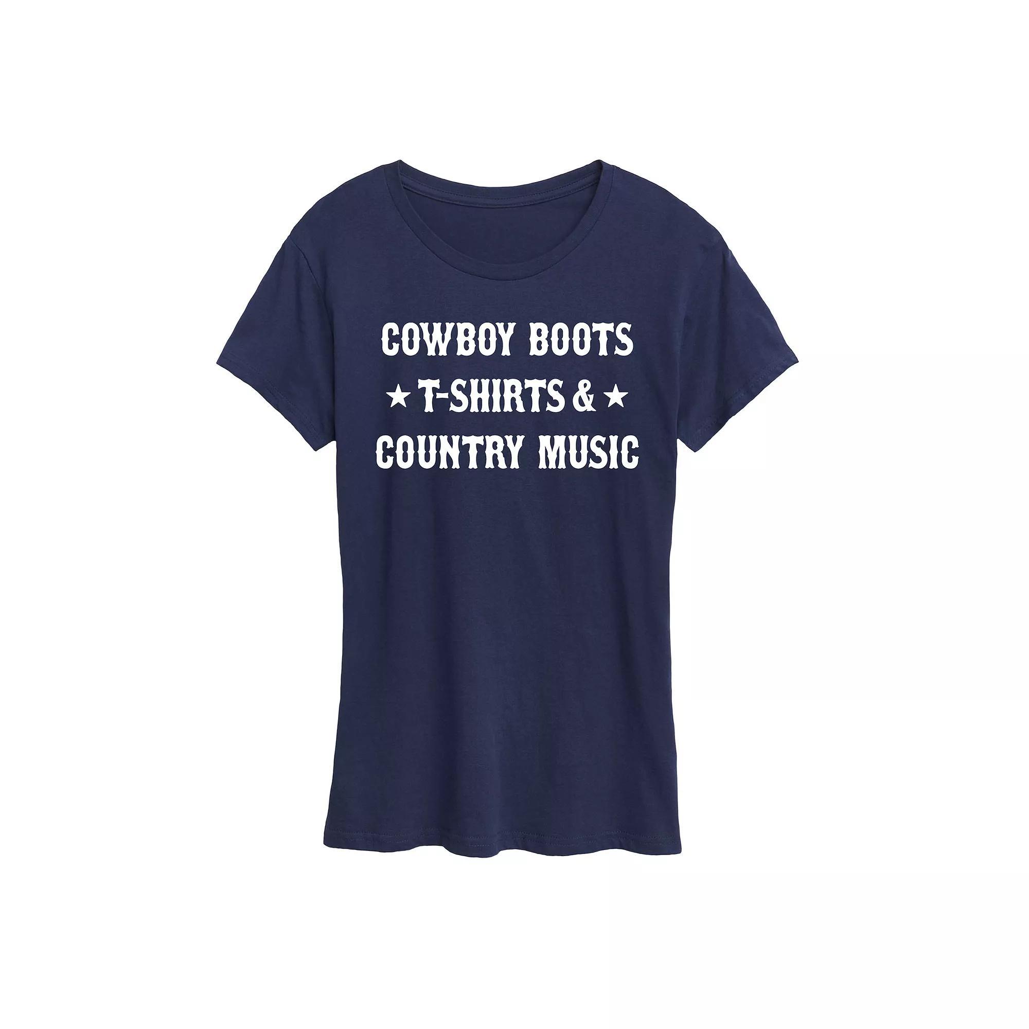 Women's Cowboy Boots And Music Graphic Tee, Size: Large, Blue Product Image