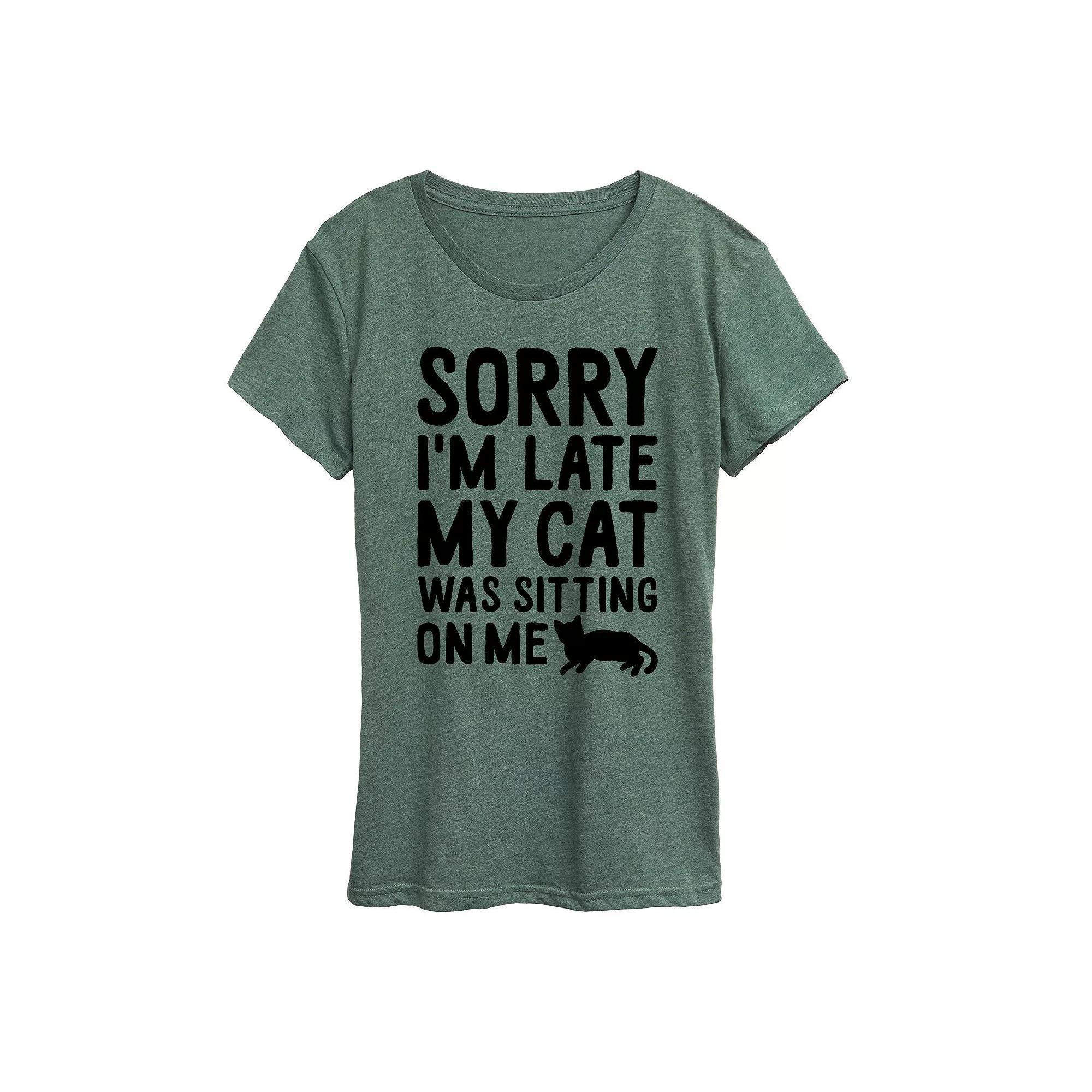 Women's Sorry I'm Late Cat Sitting On Me Graphic Tee, Girl's, Size: Large, Grey Wine Product Image