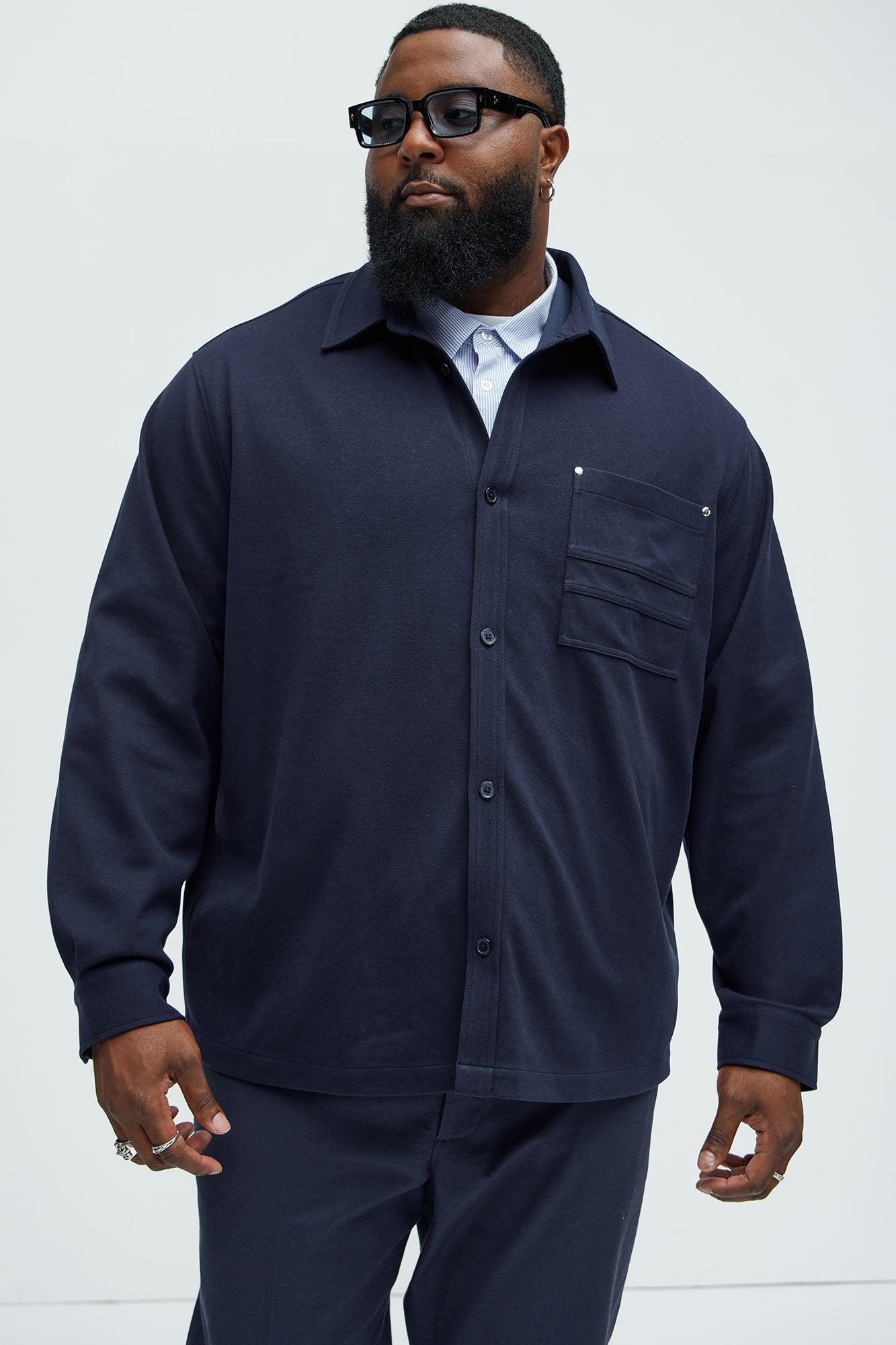 Fargo Wool Like Button Up Shirt - Navy Product Image