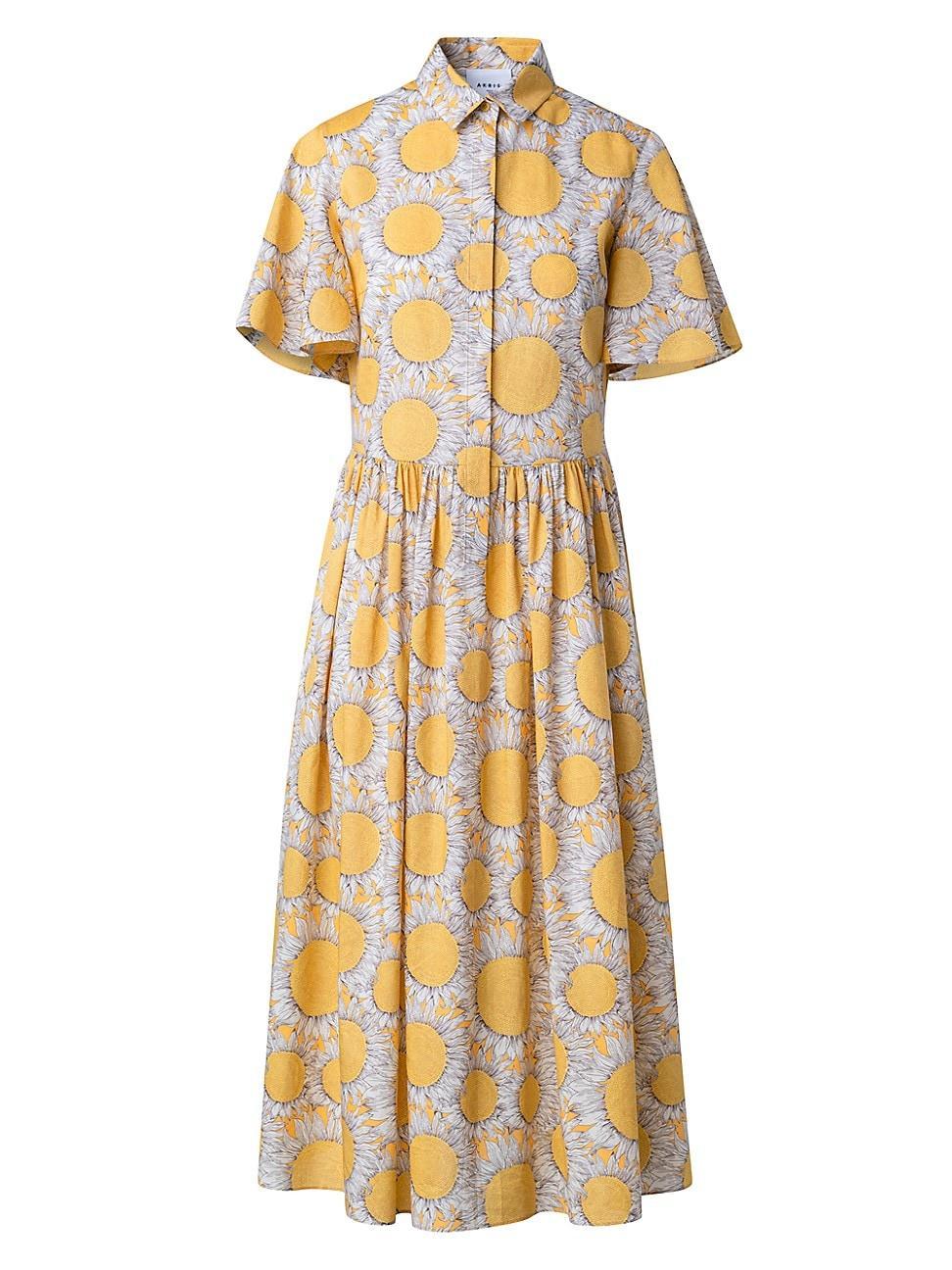 Hello Sunshine-Print Flutter-Sleeve Cotton Batist Midi Shirtdress Product Image