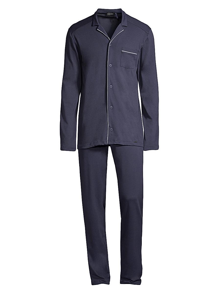 Mens Basic Piped 2-Piece Long Pajama Set Product Image