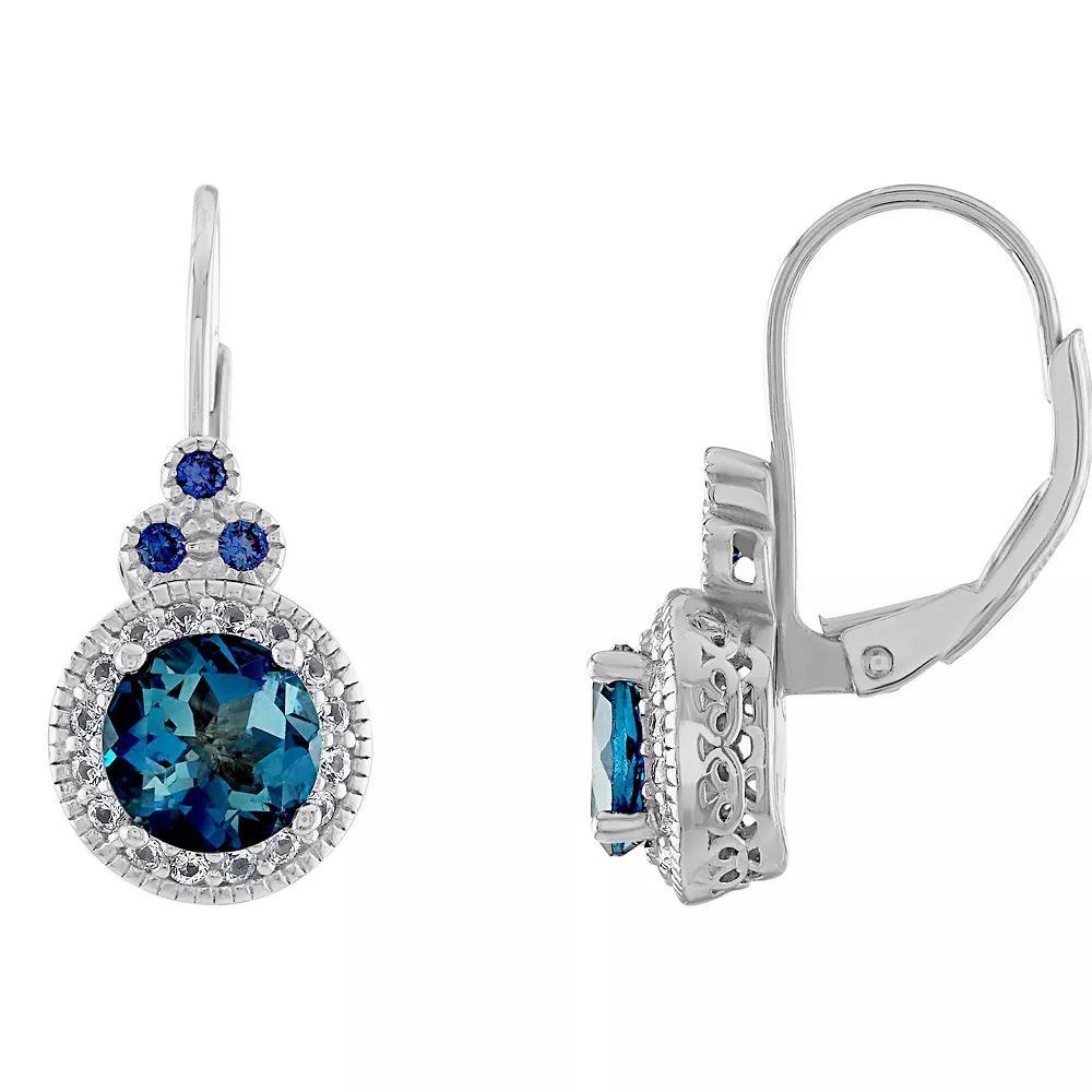 Designs by Gioelli Sterling Silver London Blue Topaz & Lab-Created Sapphire Leverback Earrings, Women's Product Image