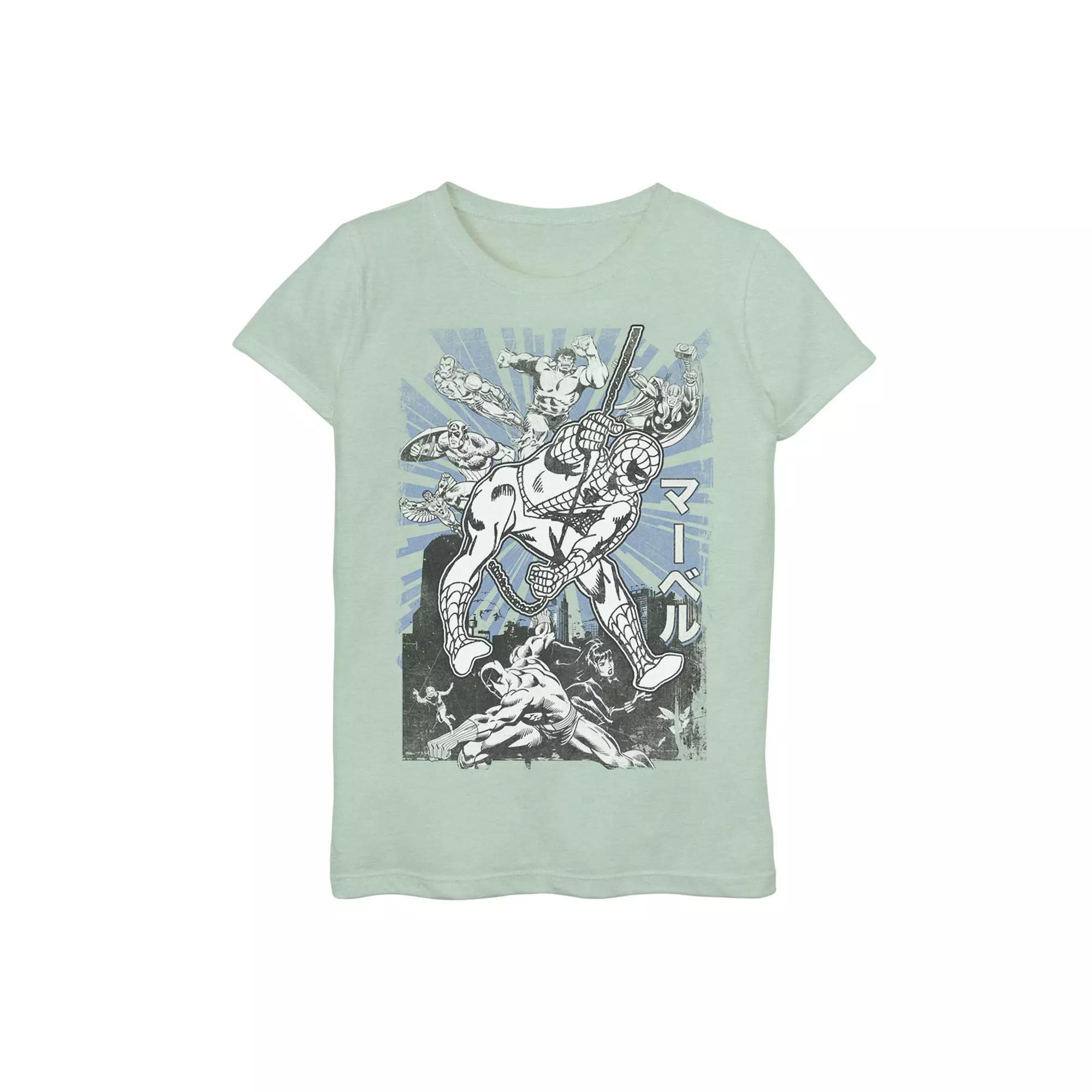 Girls 7-16 Marvel Avengers Kanji Group Shot Spider-Man Graphic Tee, Girl's,  Product Image