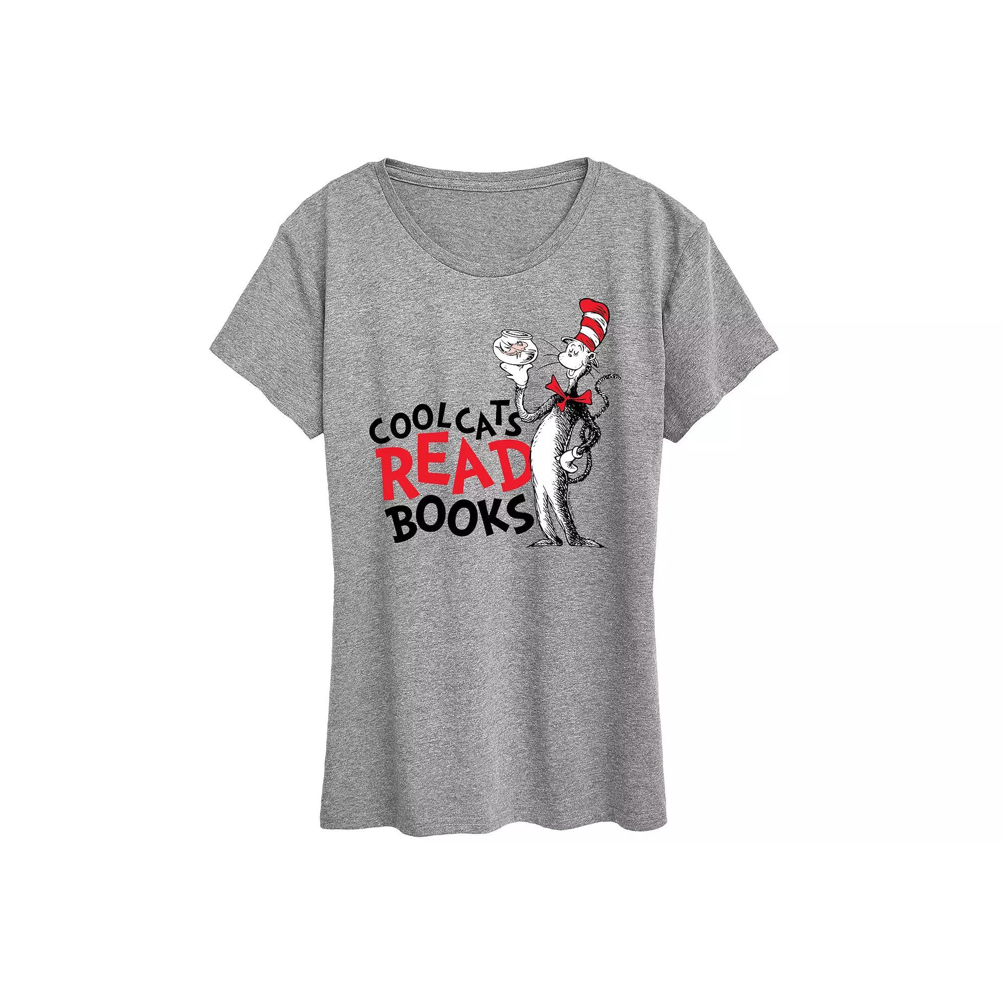 Womens Dr. Seuss Cool Cats Read Books Graphic Tee Grey Gray Product Image