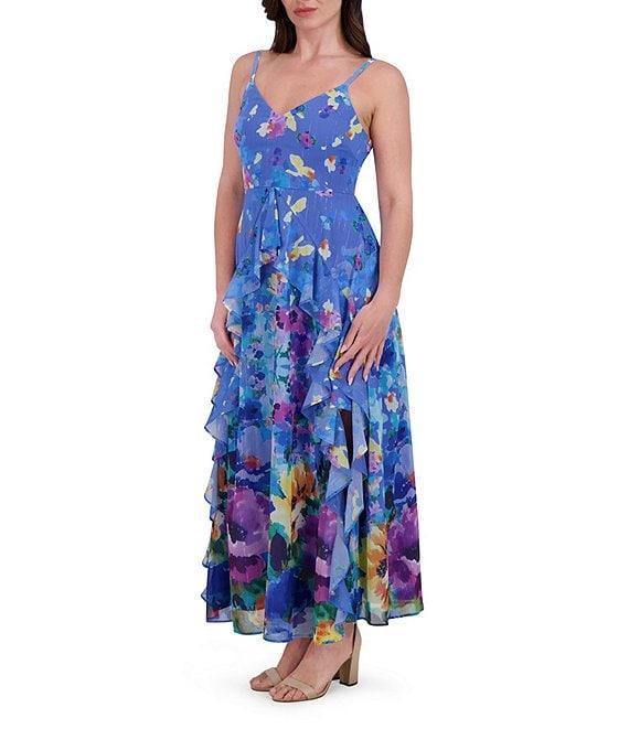SIENA Chiffon Floral Print V Neck Sleeveless A-Line Midi Dress Product Image