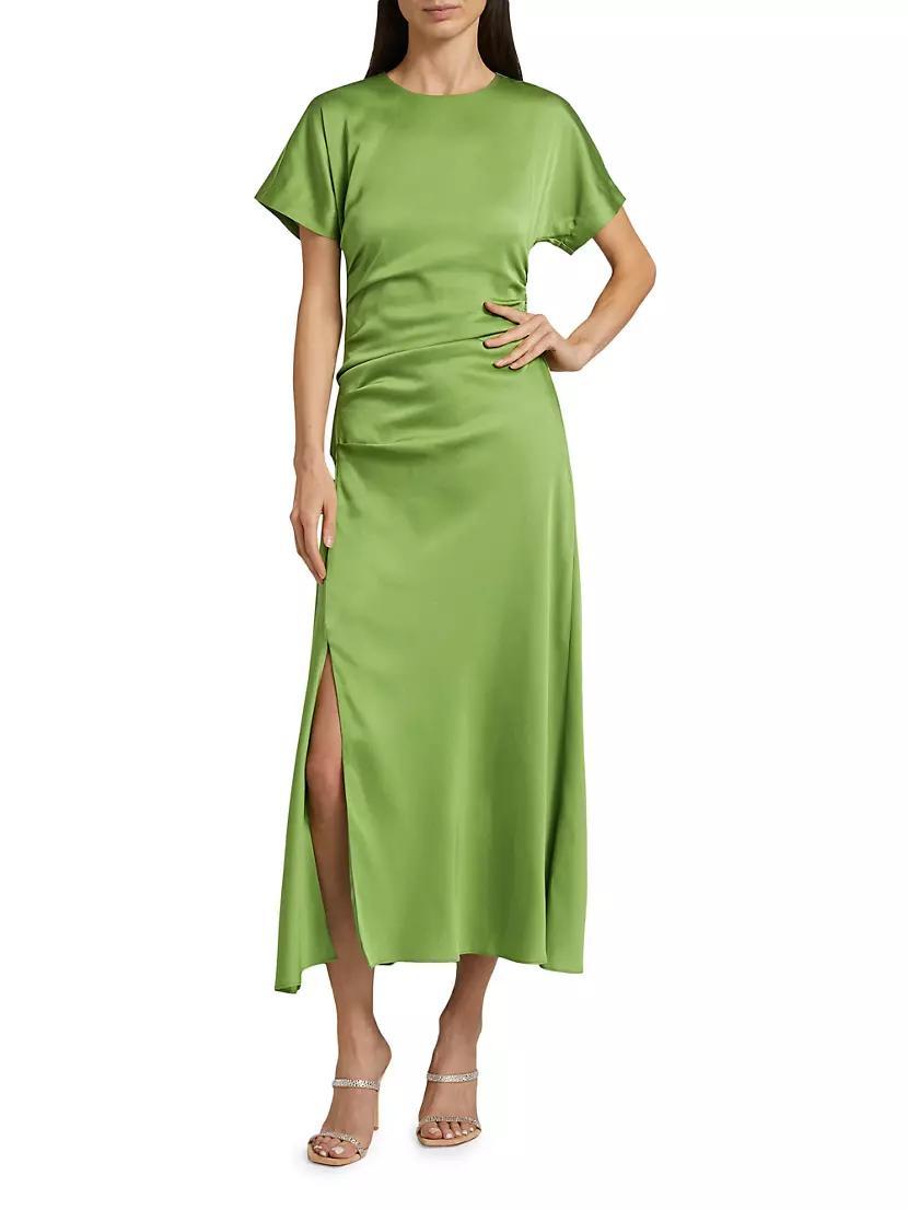 Marabella Draped Satin Front-Slit Midi-Dress Product Image