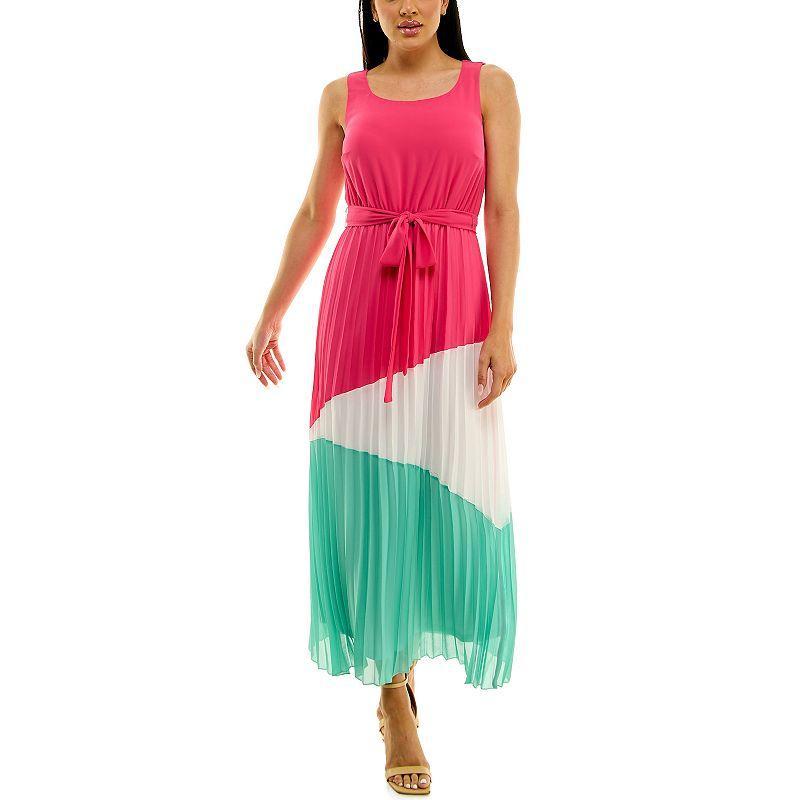 Womens Nina Leonard Colorblock Dress Pink Ivory Green Product Image