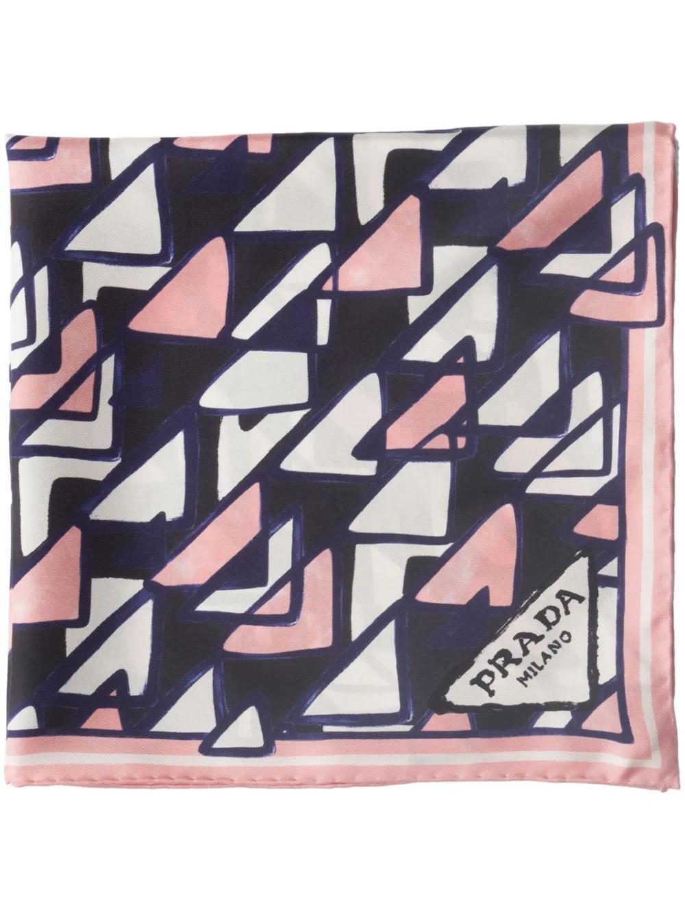 PRADA Silk Triangle Print Skinny Scarf In Pink Multi Product Image