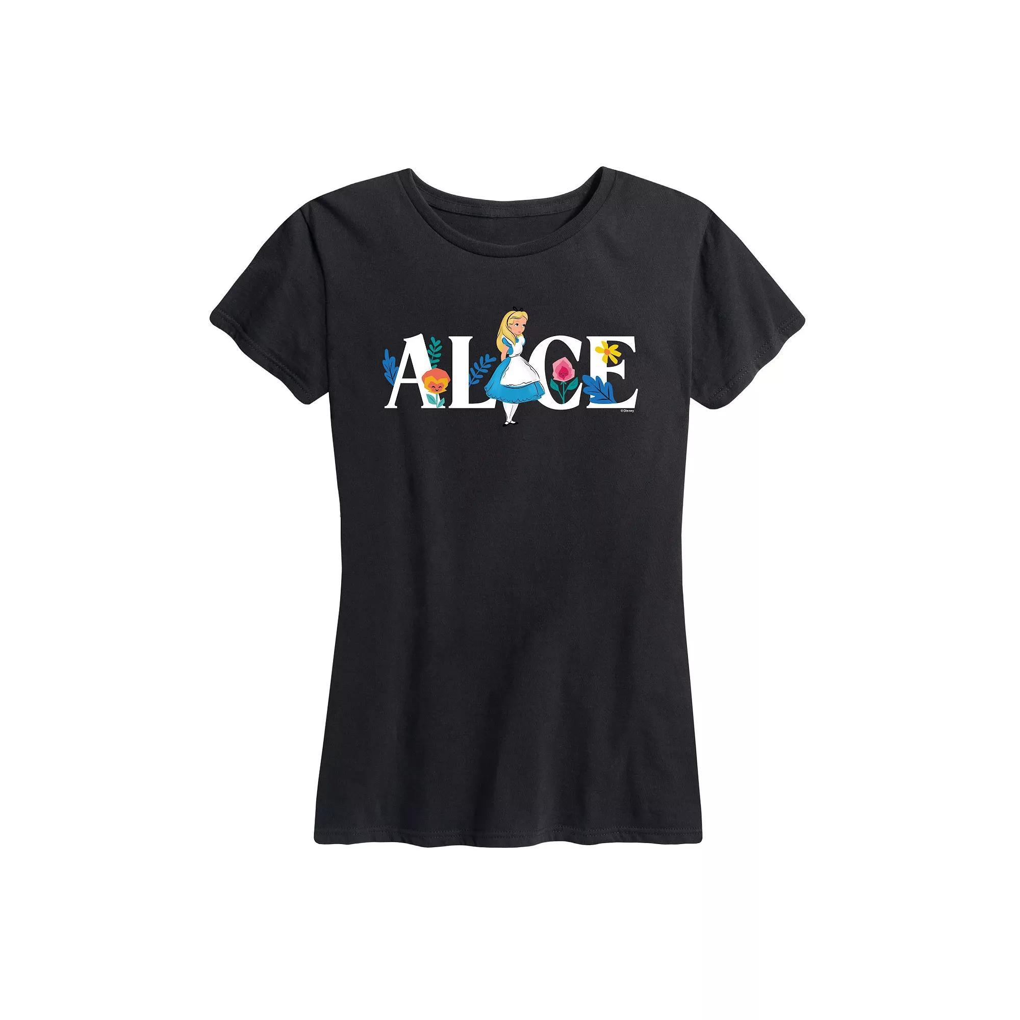 Disney's Alice in Wonderland Women's Alice Name Florals Graphic Tee, Girl's, Size: Small, Heather Grey Product Image